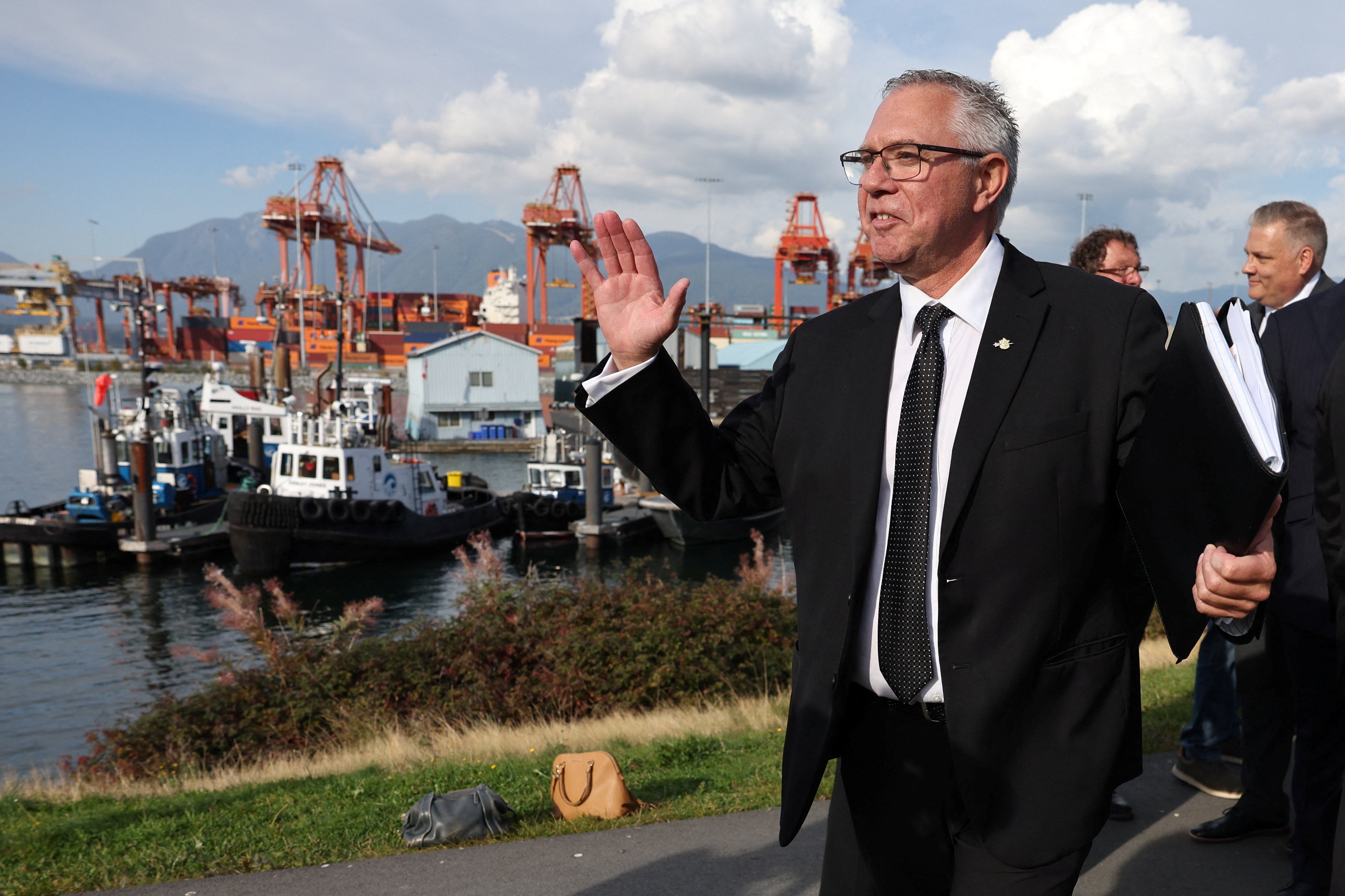 BC Conservative Party leader Lorne Doerkson leaves after responding to British Columbia Premier David Eby's snap election call, at Crab Park on the waterfront of Vancouver (Reuters)