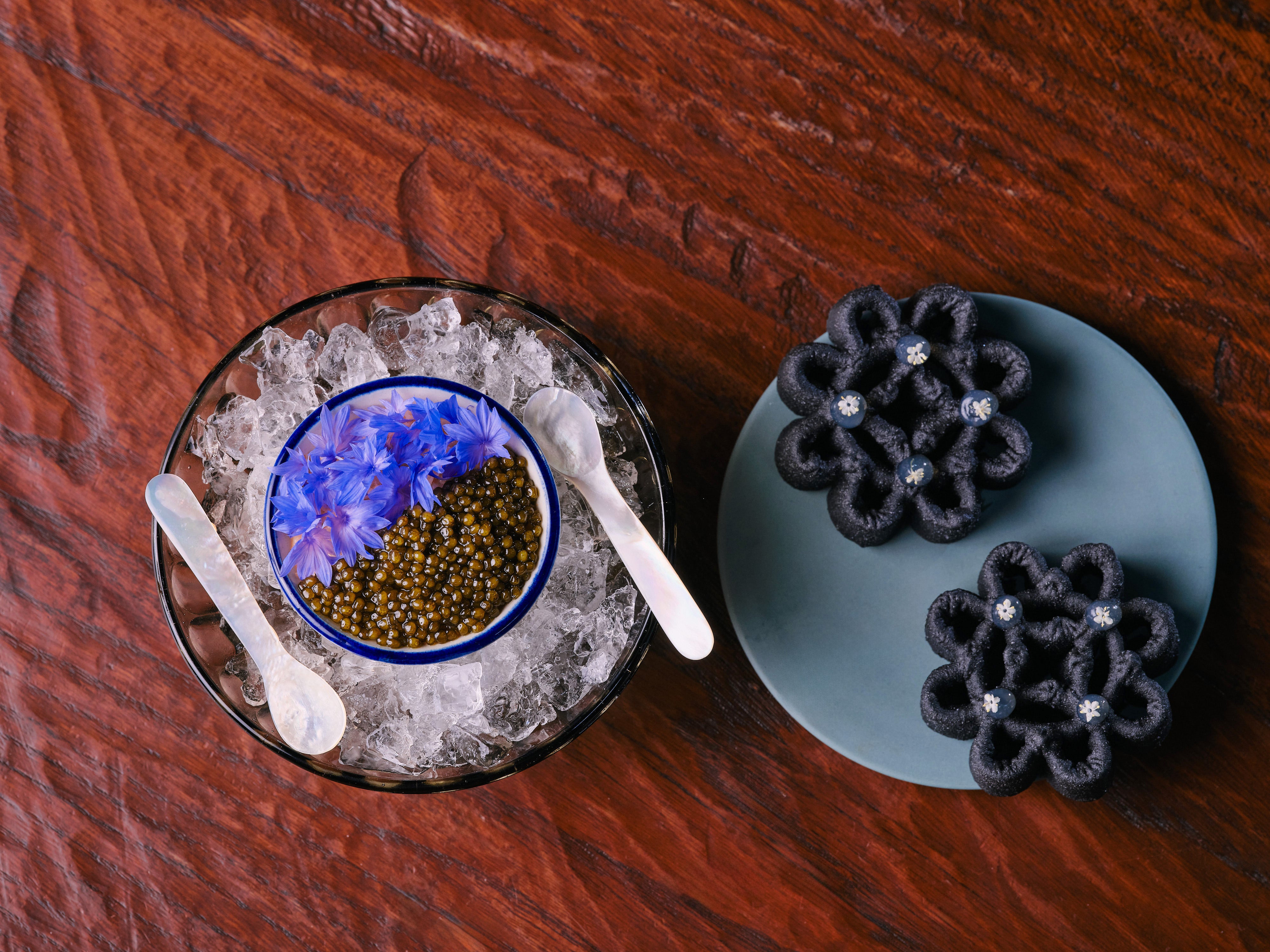 AngloThai's Brixham crab, exmoor caviar and coconut ash cracker