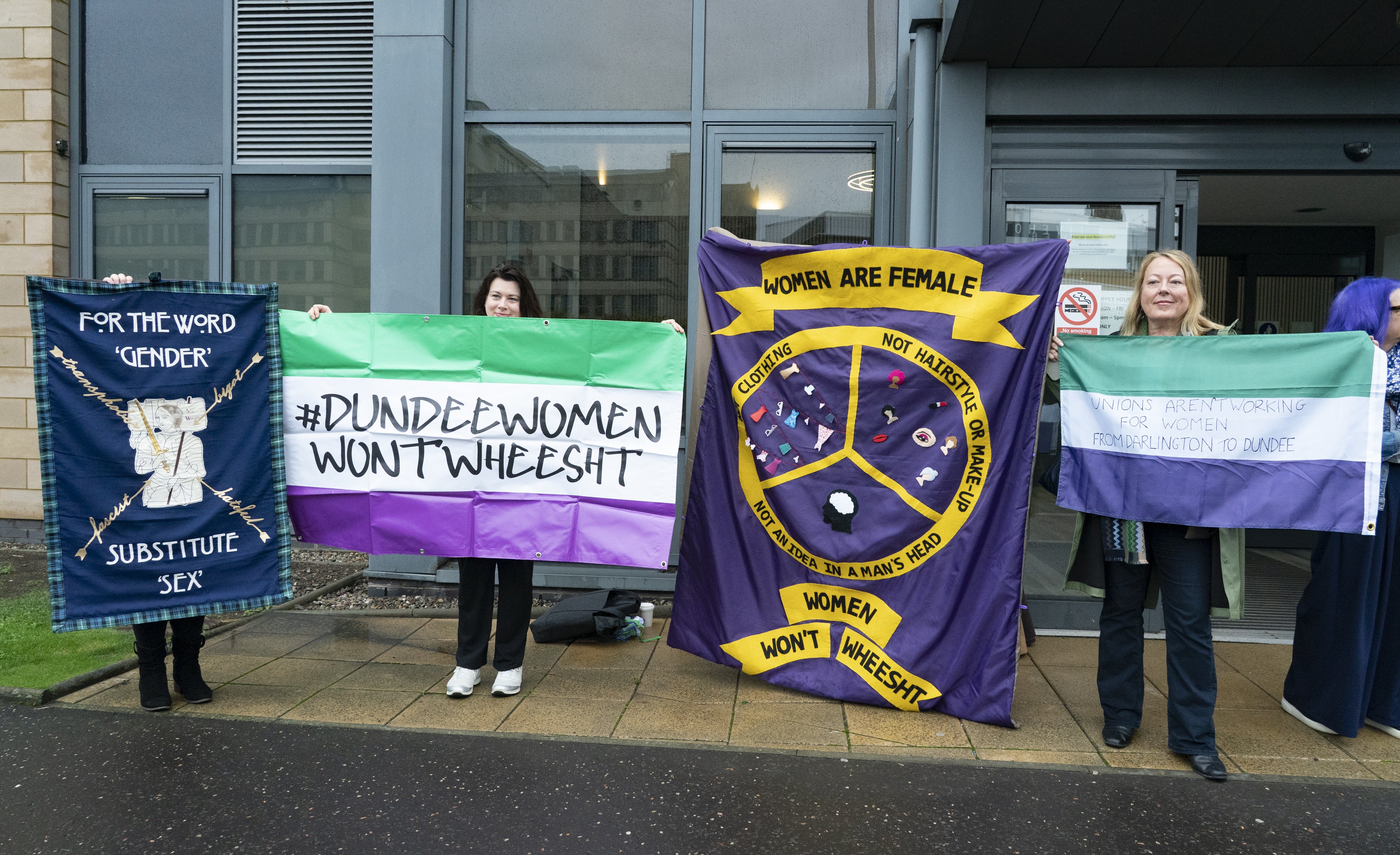 Supporters of Sandie Peggie stood outside the tribunal venue (Iain Masteron/PA) (PA Wire)
