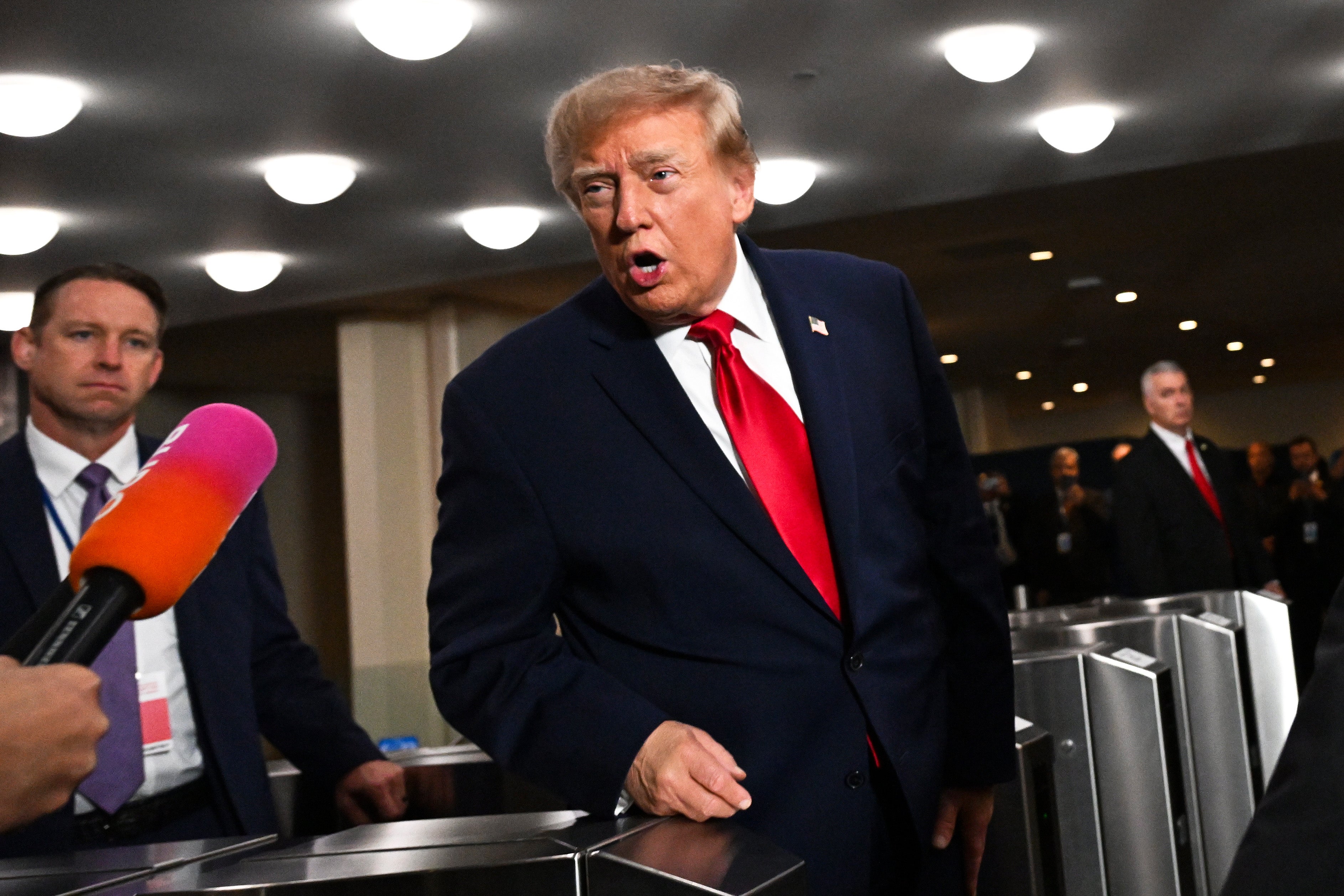 Trump has denied launching an ‘assault on the Free Press’ while  claiming ‘FAKE NEWS’ that publishes reporting he doesn’t like amounts to a ‘cancer’ and ‘a threat to our National Security’ (Getty)