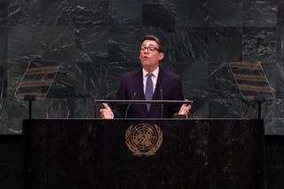 Prime Minister Andy Burnham delivers a speech at the United Nations General Assembly in New York during his visit to the US (Toby Melville/PA)