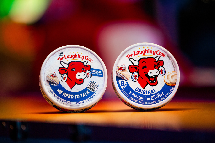 Select Laughing Cow cheese packages nationwide now feature the usually smiling mascot with a serious expression and a mysterious message: 'We need to talk'