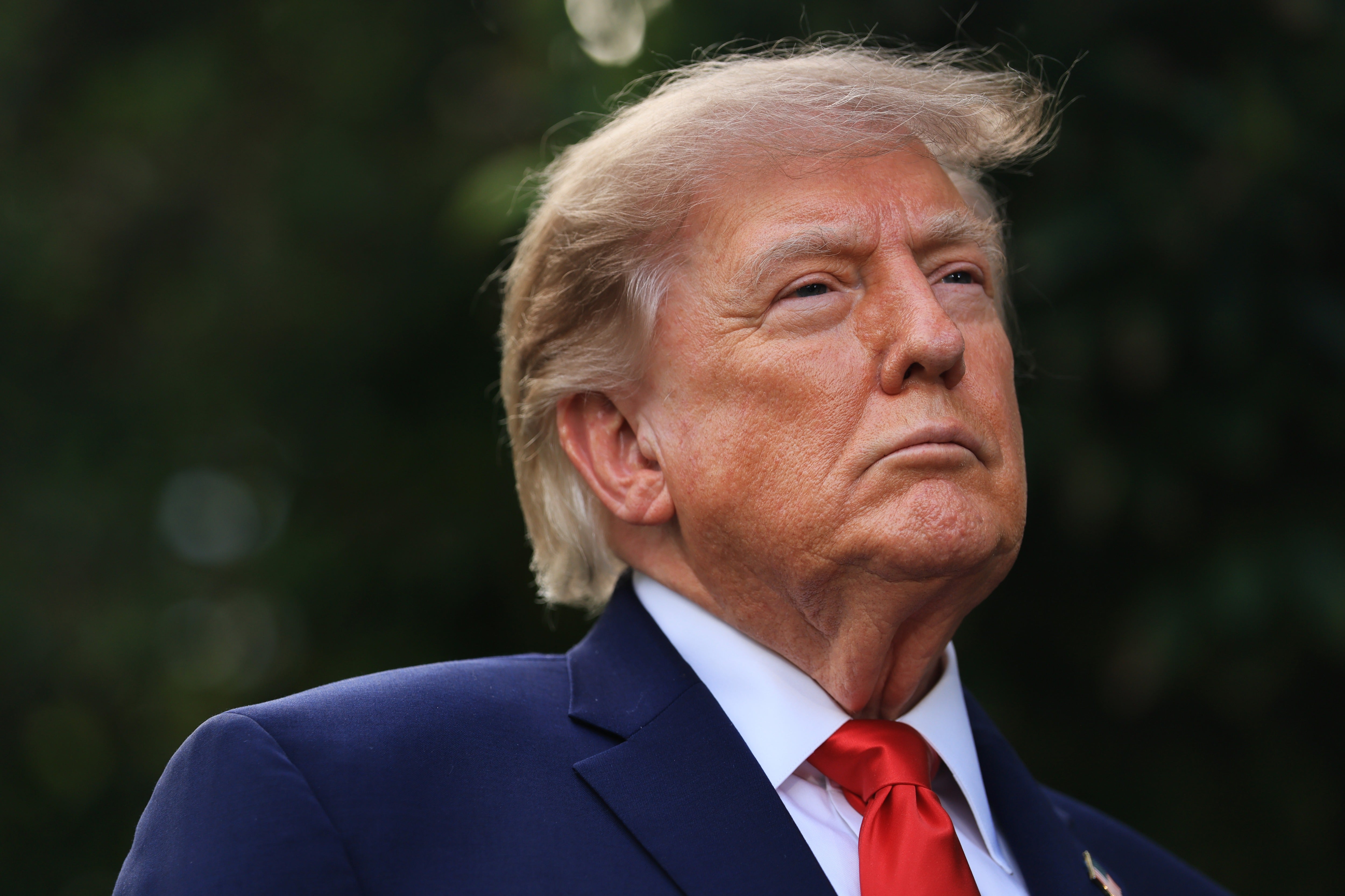 Mentions of Trump’s name per hour on conservative podcasts have declined nearly 70 percent from the height of the 2024 election, according to a new report (Getty Images)