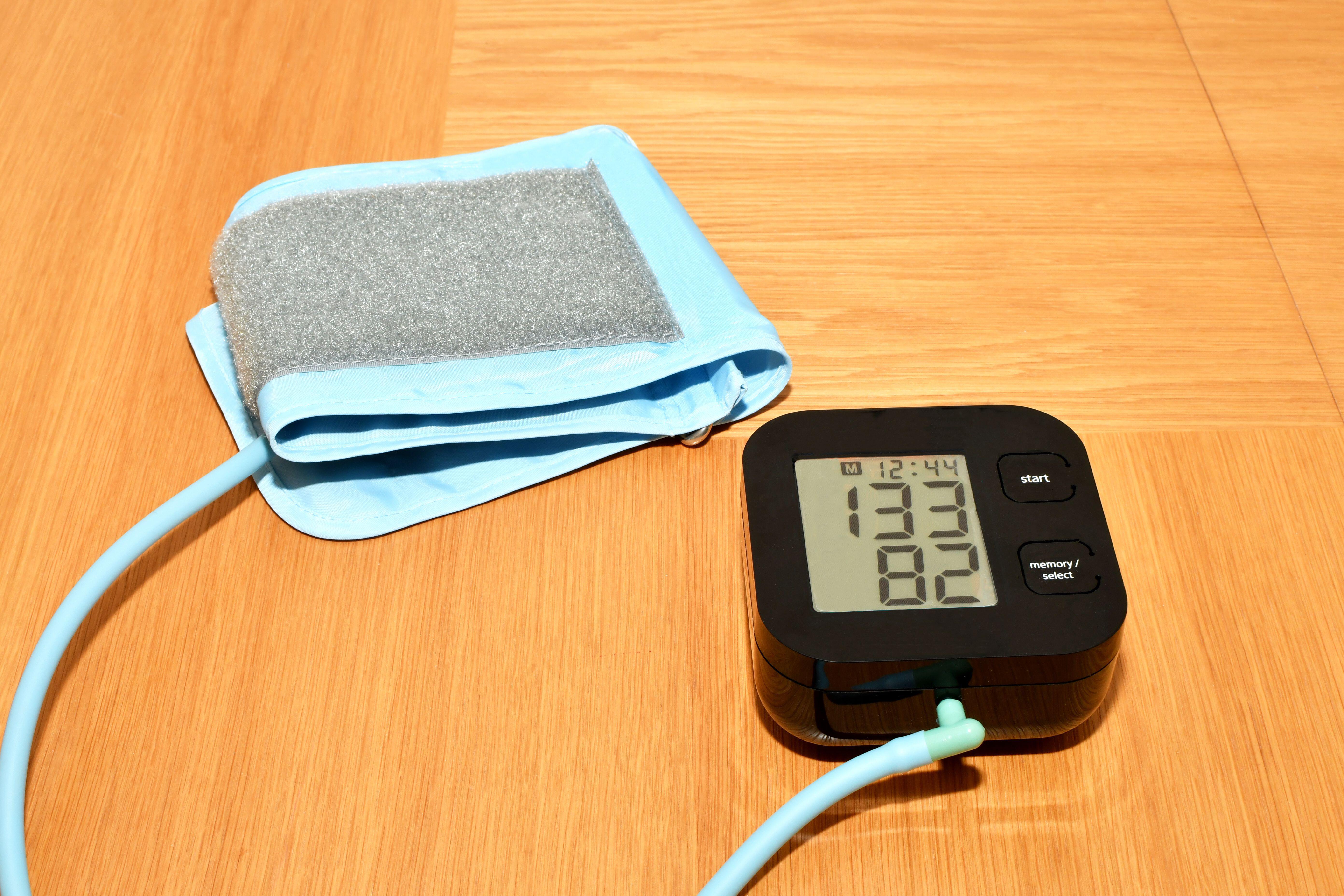 A small portable blood pressure monitor for personal use.