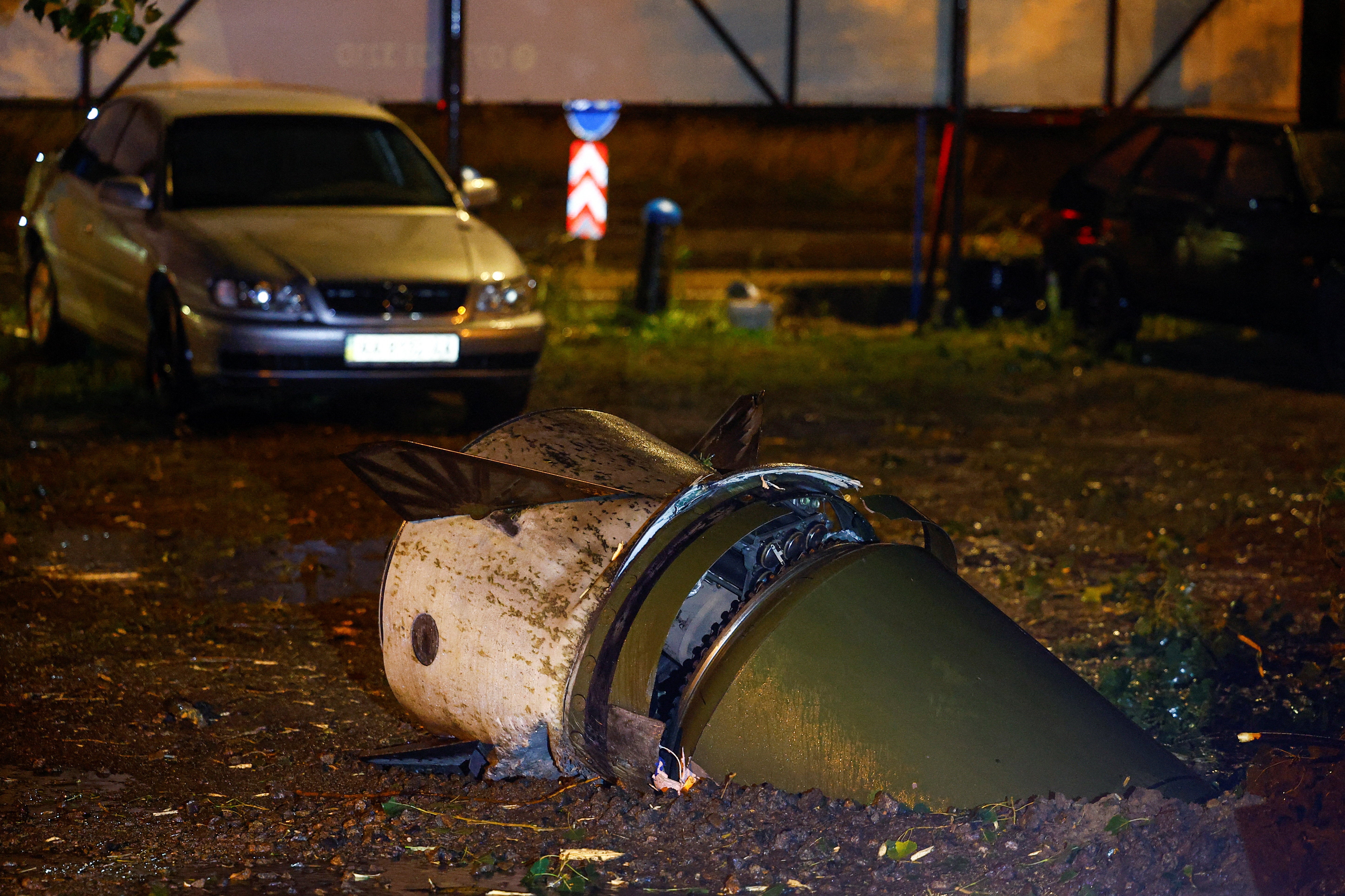 A part of a Russian ballistic missile that got stuck in the ground after a strike, amid Russia's attack on Ukraine, in Kyiv, Ukraine (Reuters)