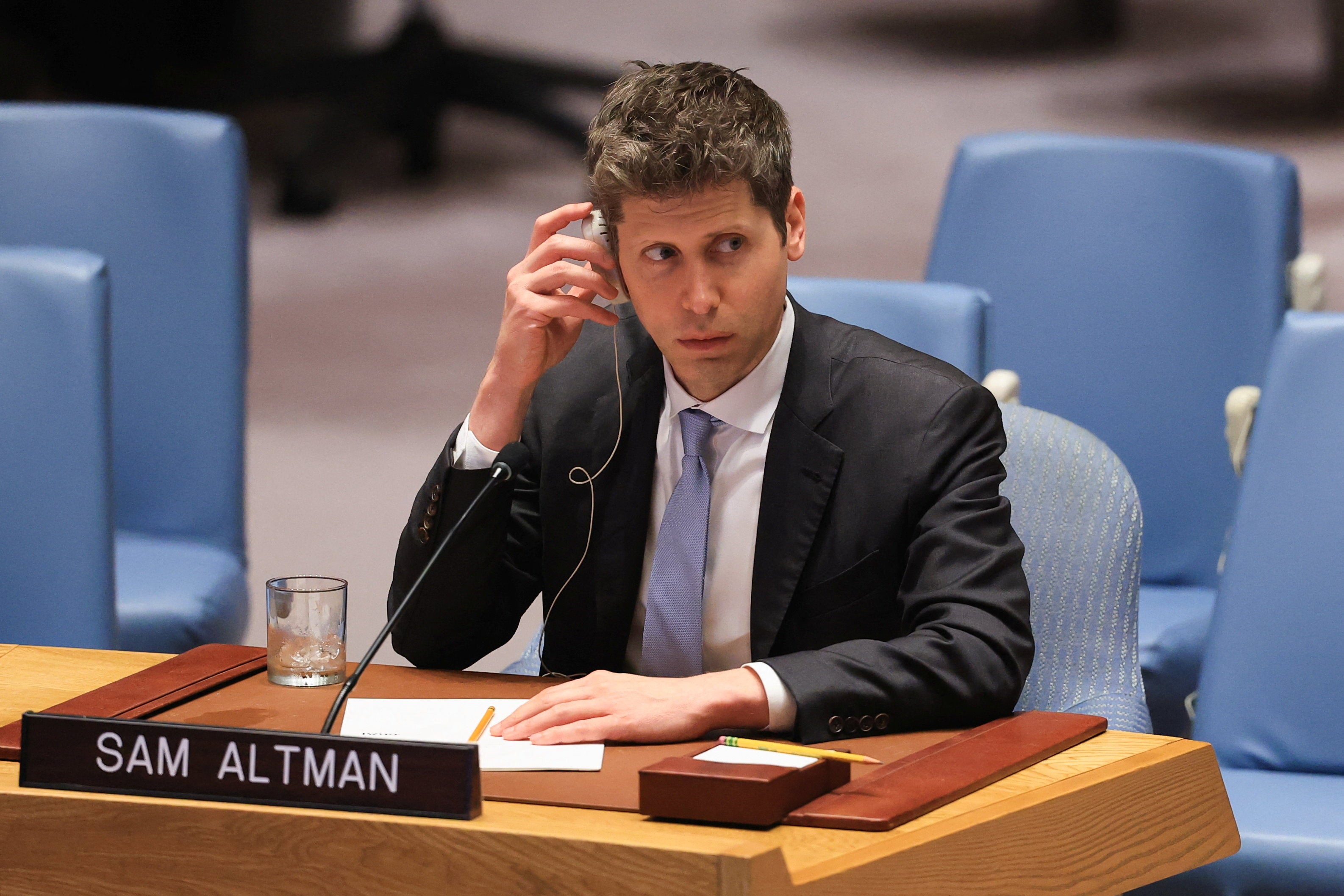 OpenAI CEO Sam Altman listens to a speaker at the United Nations Security Council during a session on Artificial Intelligence during the 81st United Nations General Assembly, at UN Headquarters in New York City (Reuters)