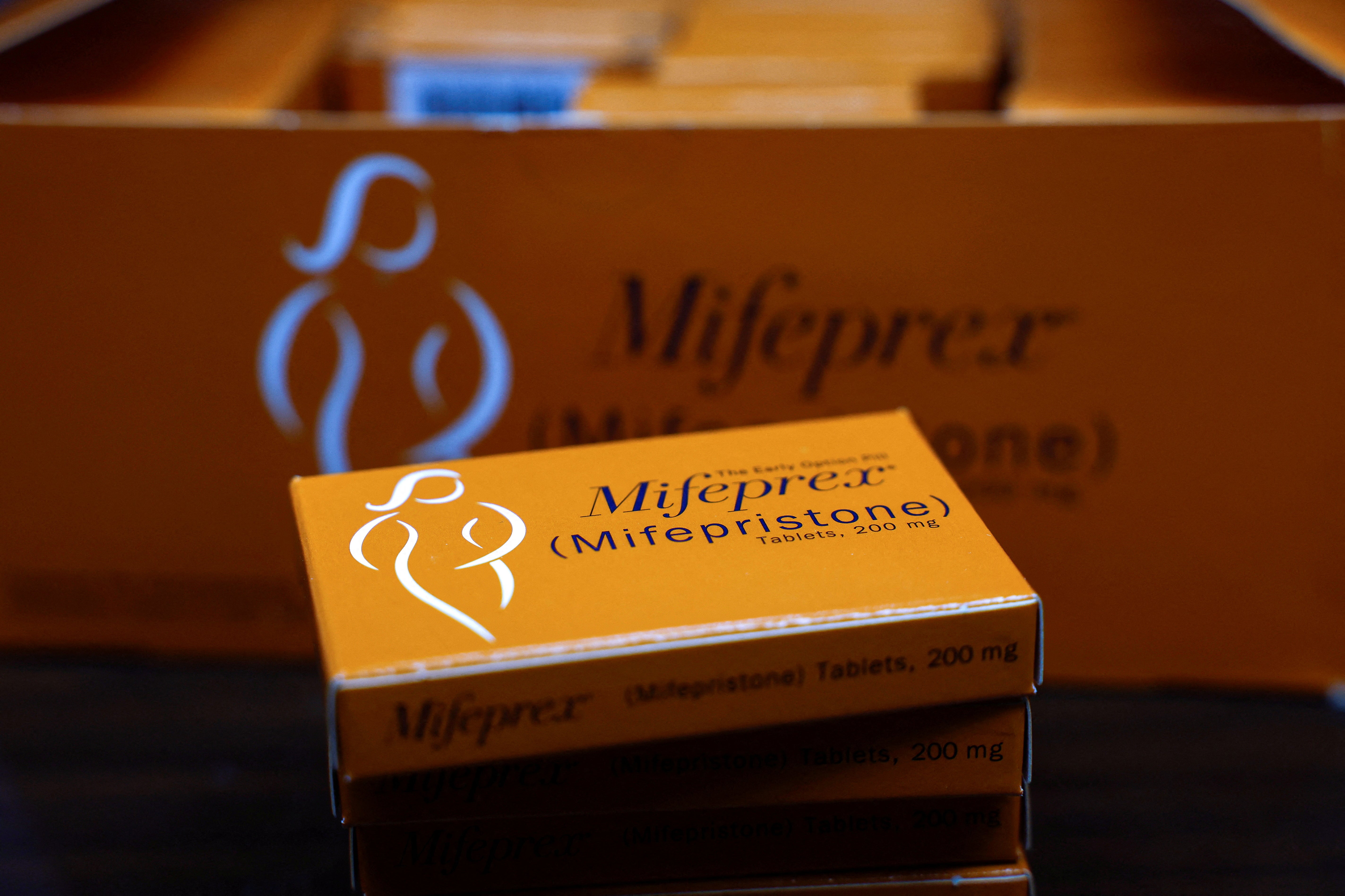 Boxes of Mifepristone, the first pill in a medical abortion, are seen at Alamo Women's Clinic in Carbondale, Illinois (Reuters)