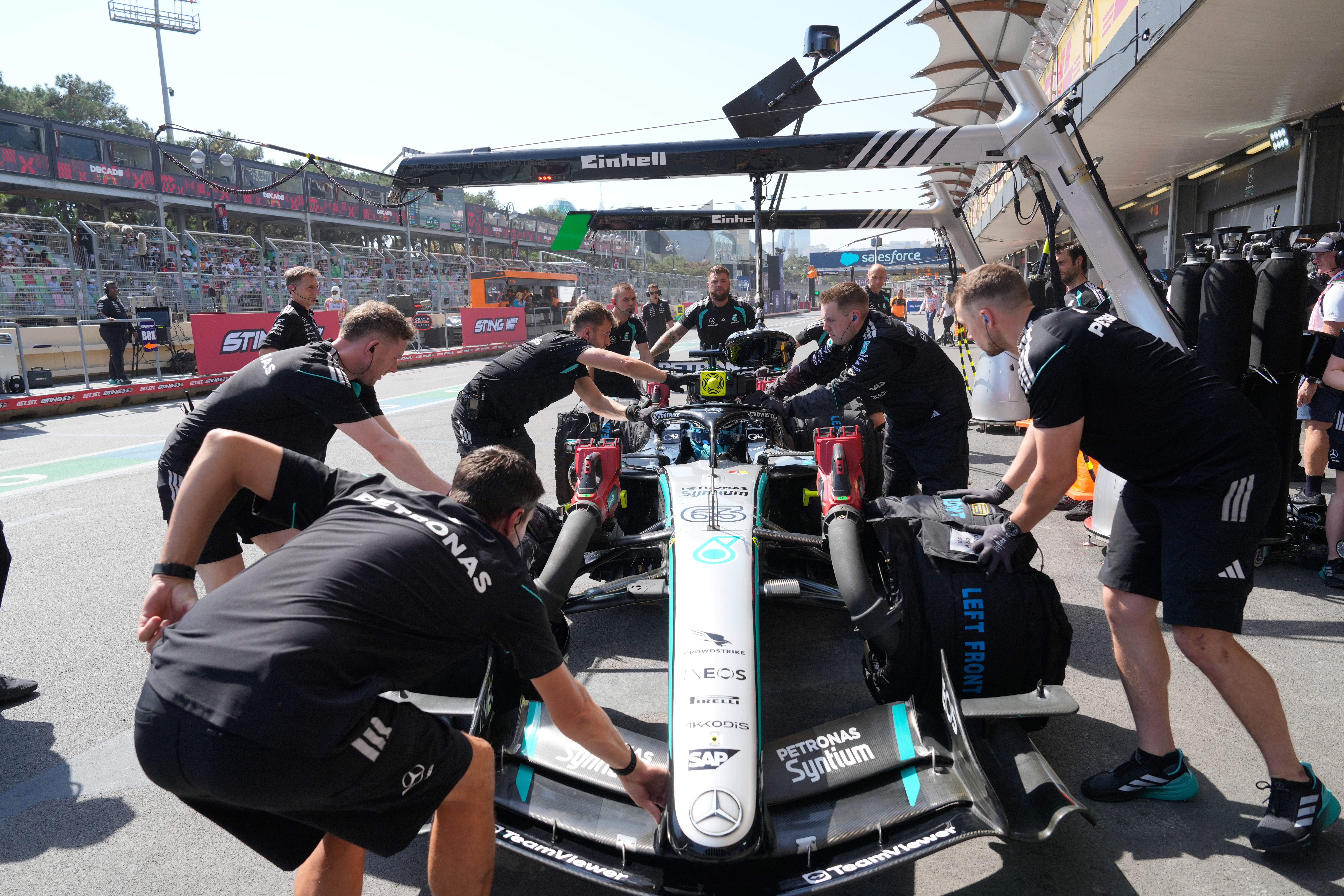 Russell was quickest in first practice on Thursday (AP)