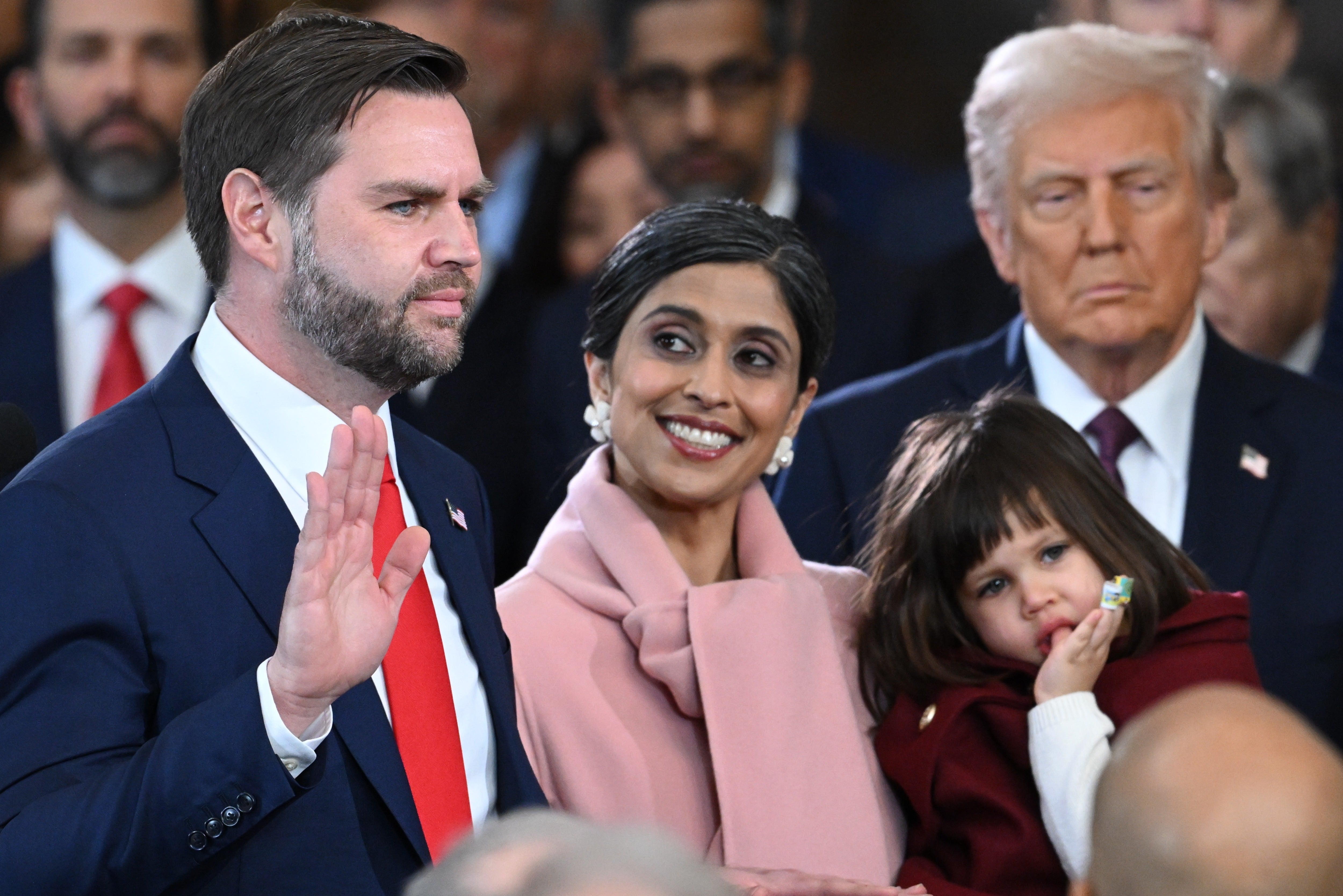 J.D. Vance is sworn in as vice president as his wife Usha Vance and family and President Donald Trump look on (Getty Images)