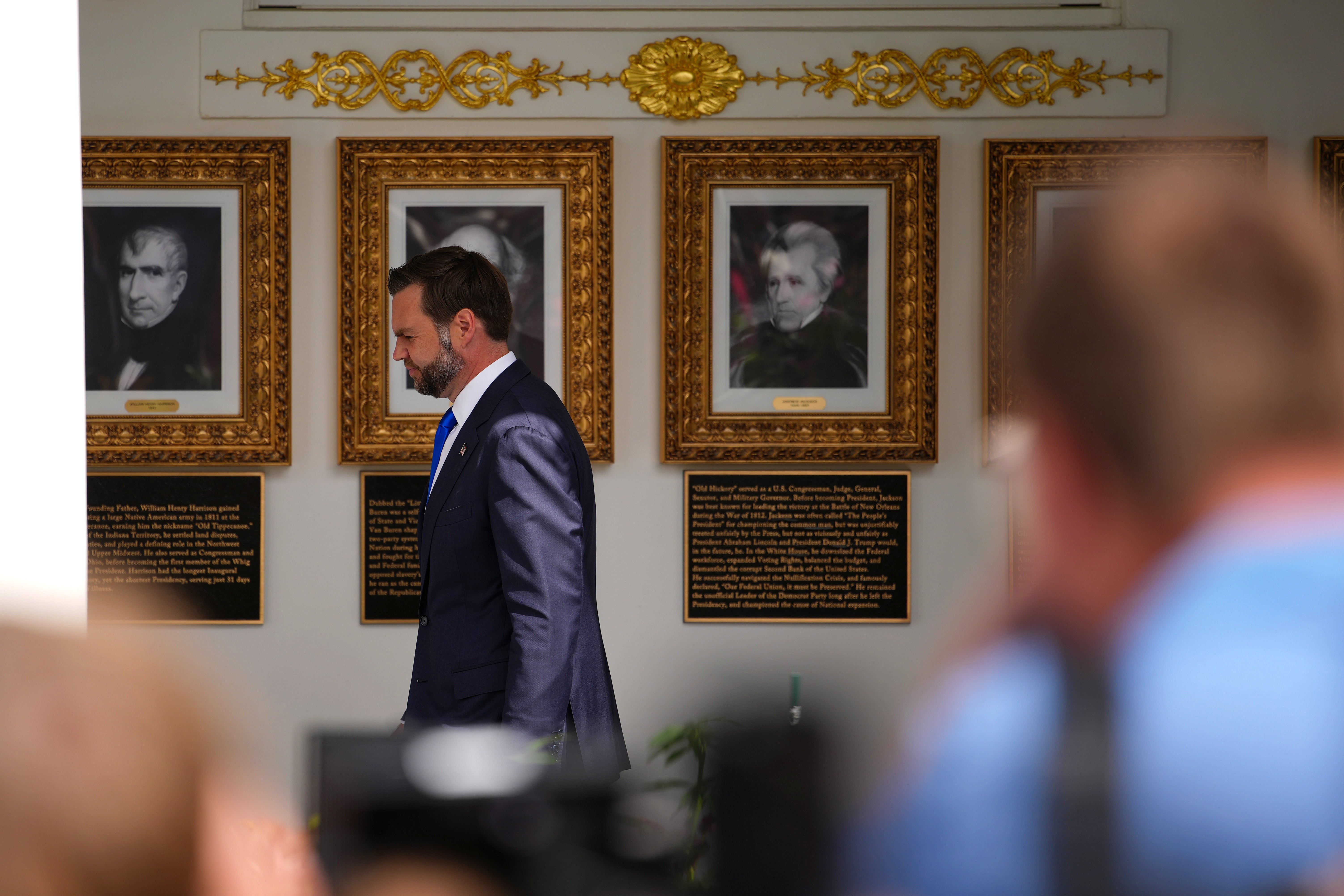 Vice President JD Vance was reportedly a source for a Politico story based on a phone called with White House officials about the war in Iran, though the White House cited that story as a basis for revoking reporters’ press passes (Getty)