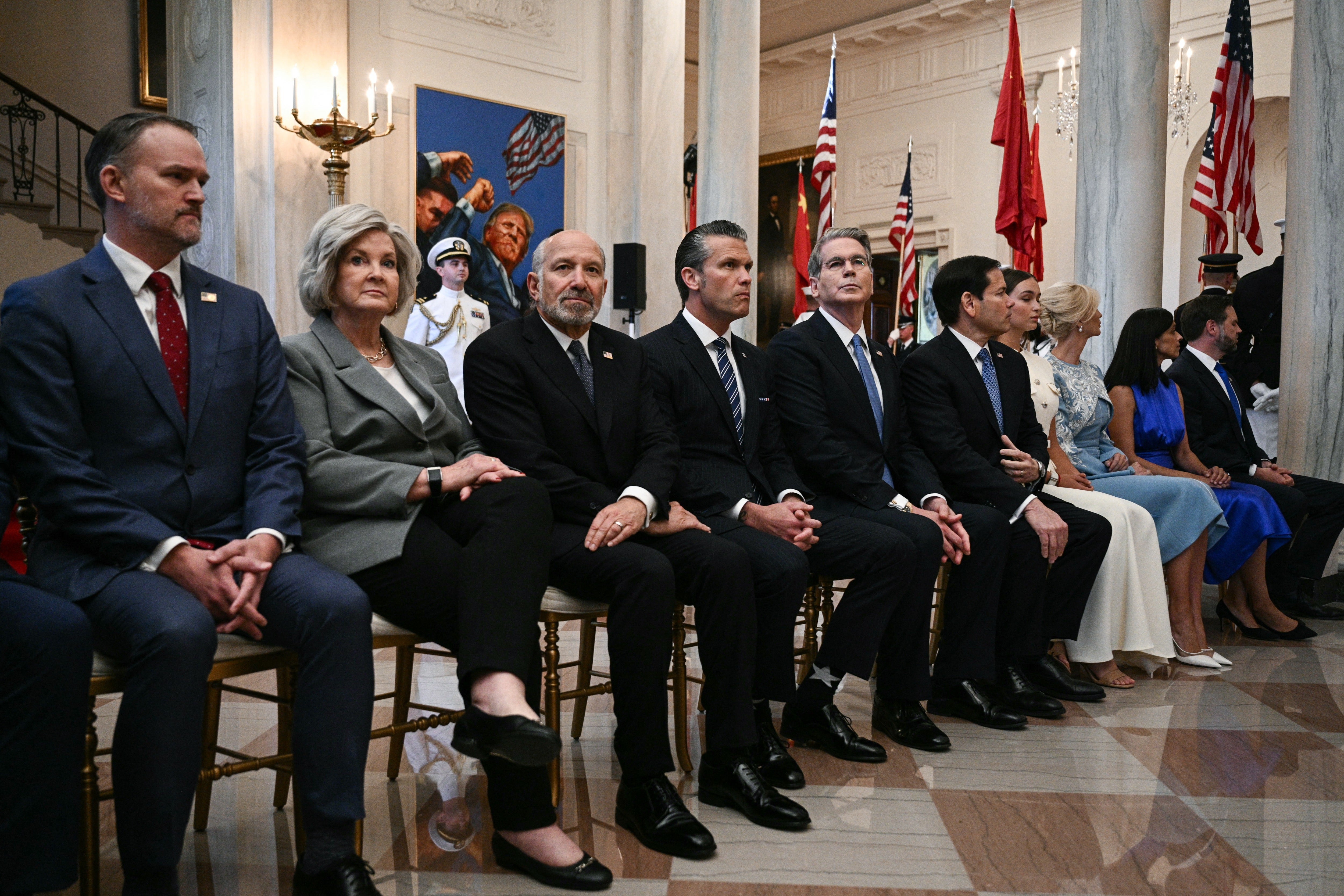 ‘Who did the seating arrangement for the Pres and Xi?’ NewsMax host Greta Van Susteren questioned on X. ‘Ivanka is seated better than Cabinet Secretaries Rubio and Bessent .. this is a State visit’