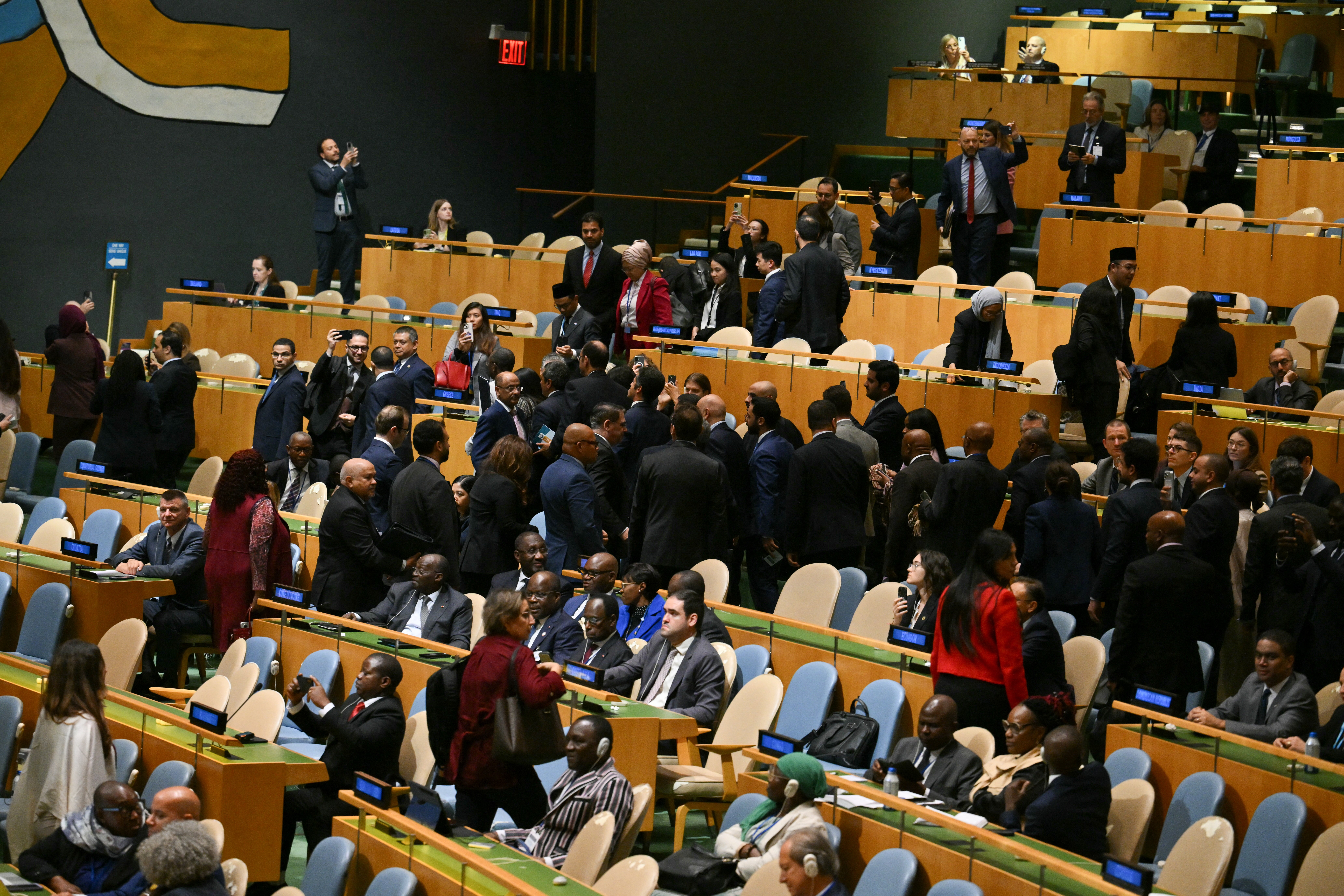 Delegates leave as Israeli Prime Minister Benjamin Netanyahu addresses the 81st United Nations General Assembly at UN headquarters