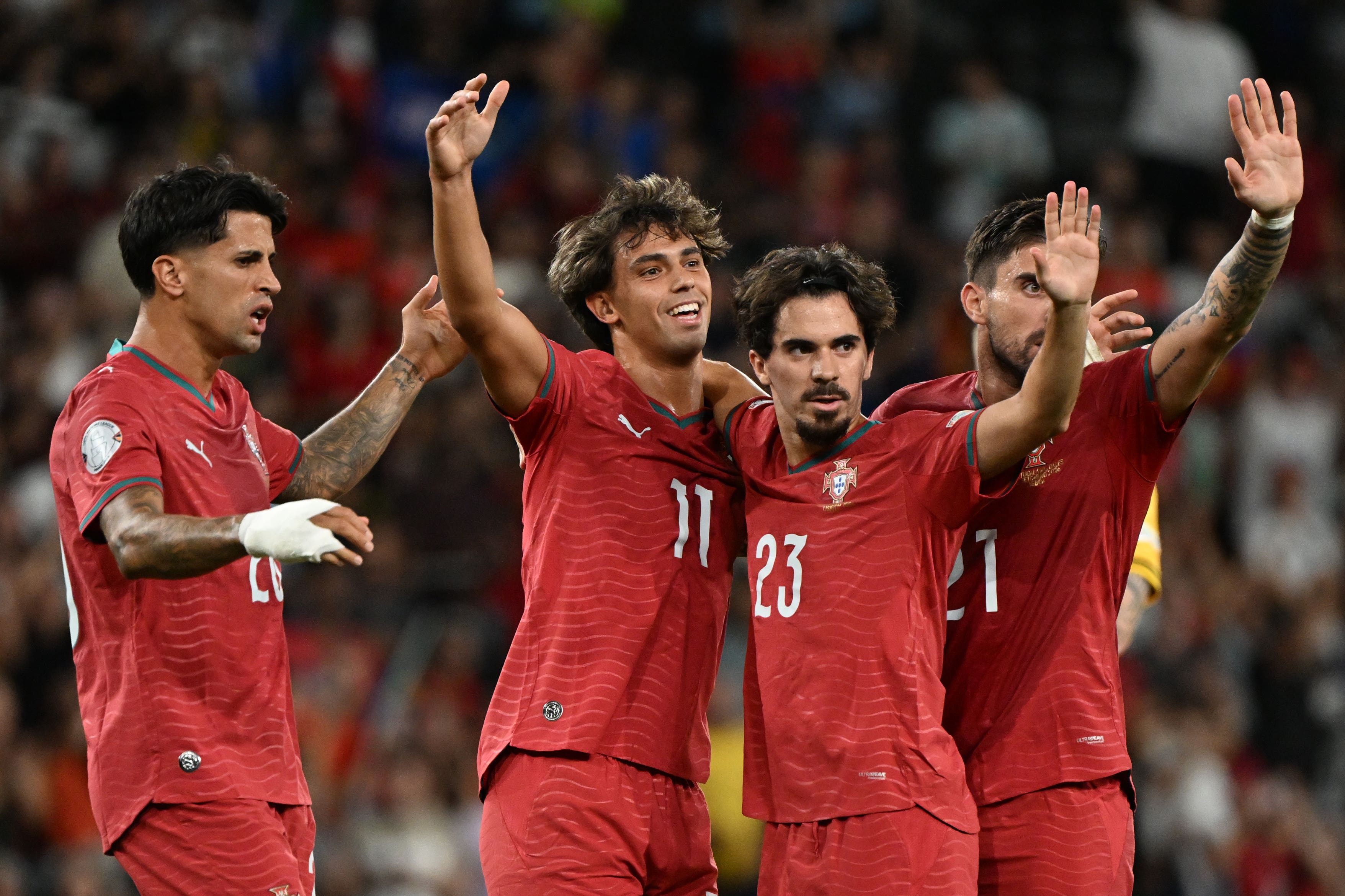 Joao Felix (second left) celebrates scoring for Portugal (Zed Jameson/PA) (PA Wire)