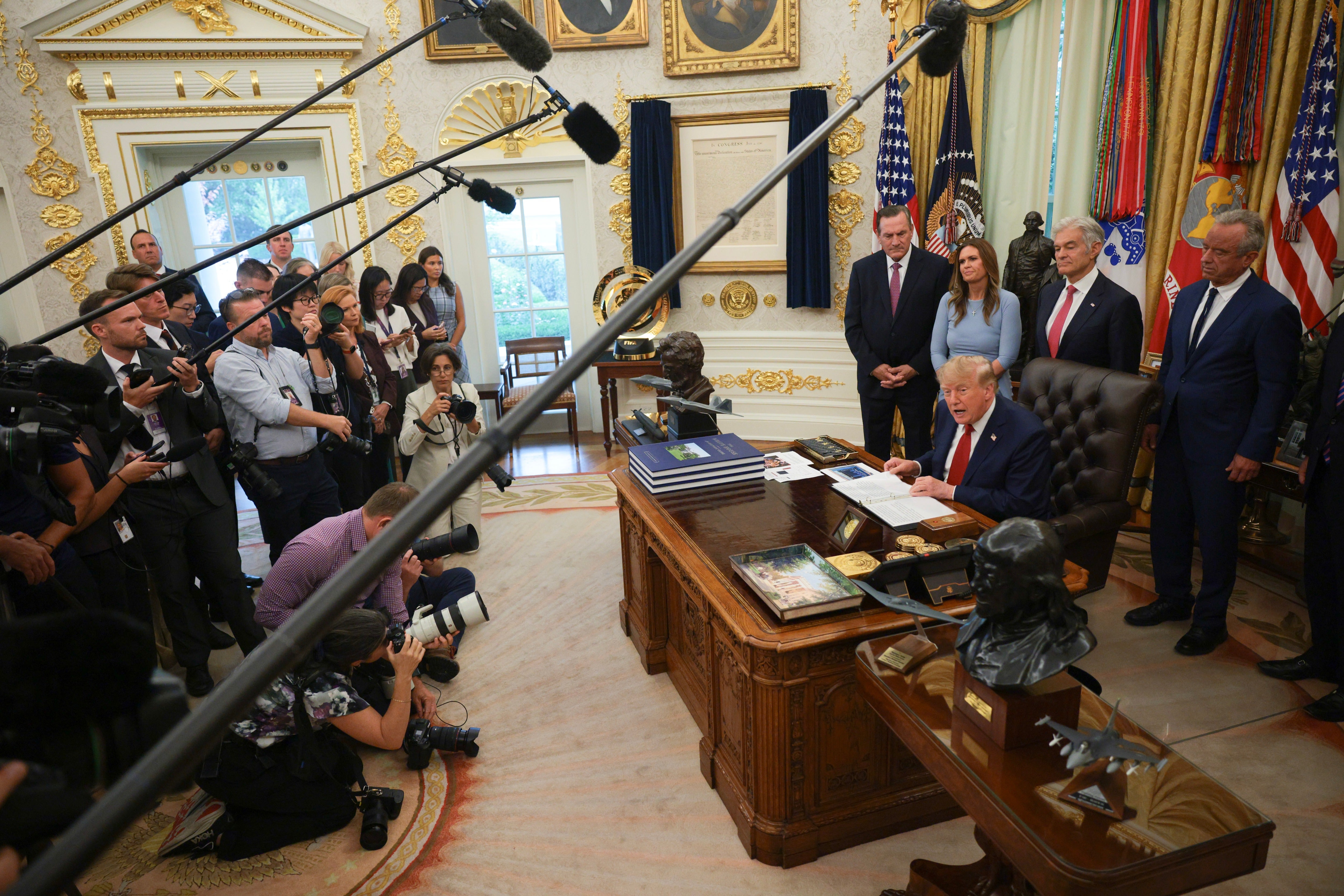 Trump prohibited CNN, MS NOW and Politico from covering events at the White House last Friday because of their unfavorable coverage (Getty Images)