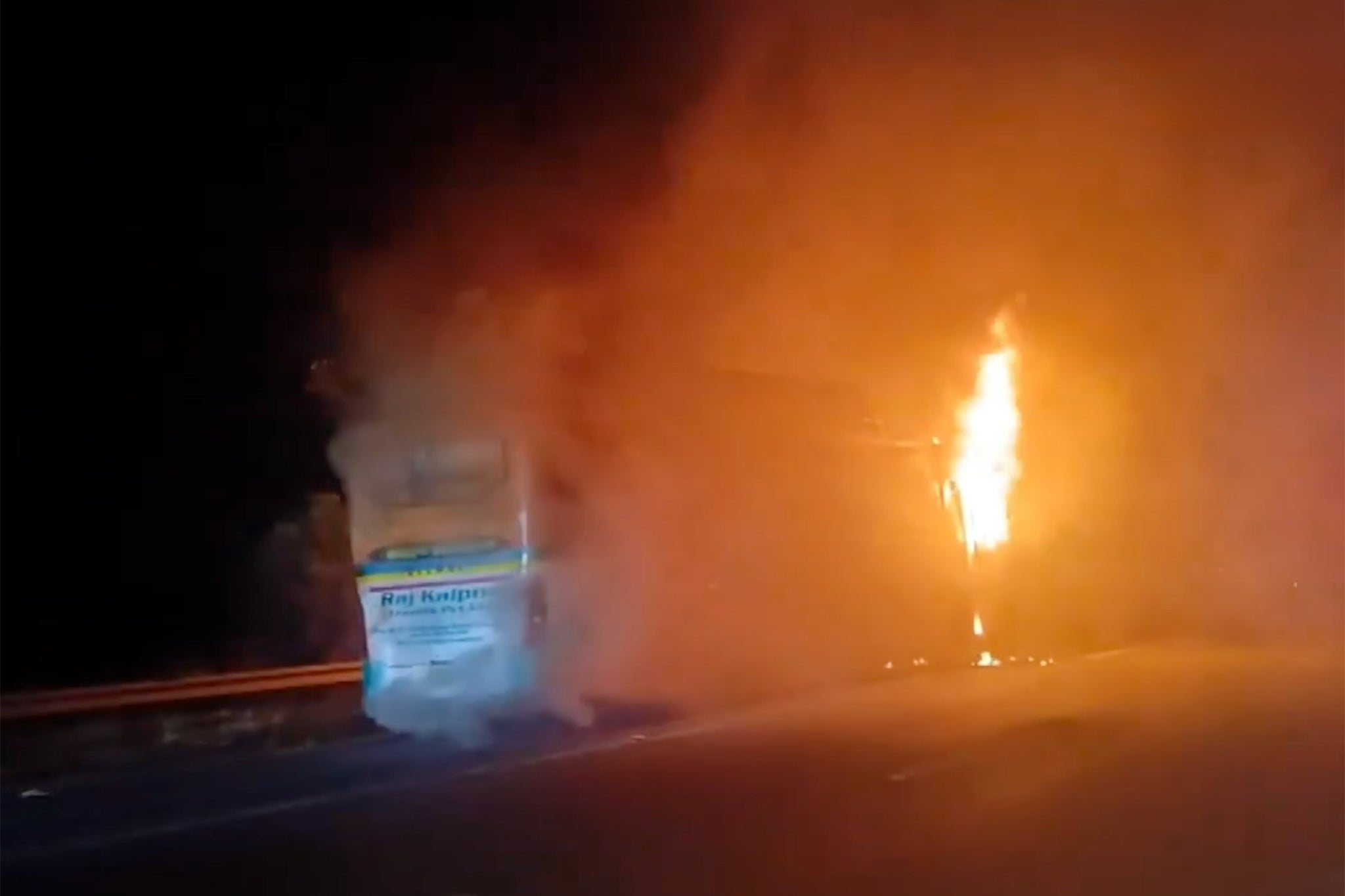 Driver and conductor fled the spot shortly after the bus on way to Mahoba caught fire (Social media)