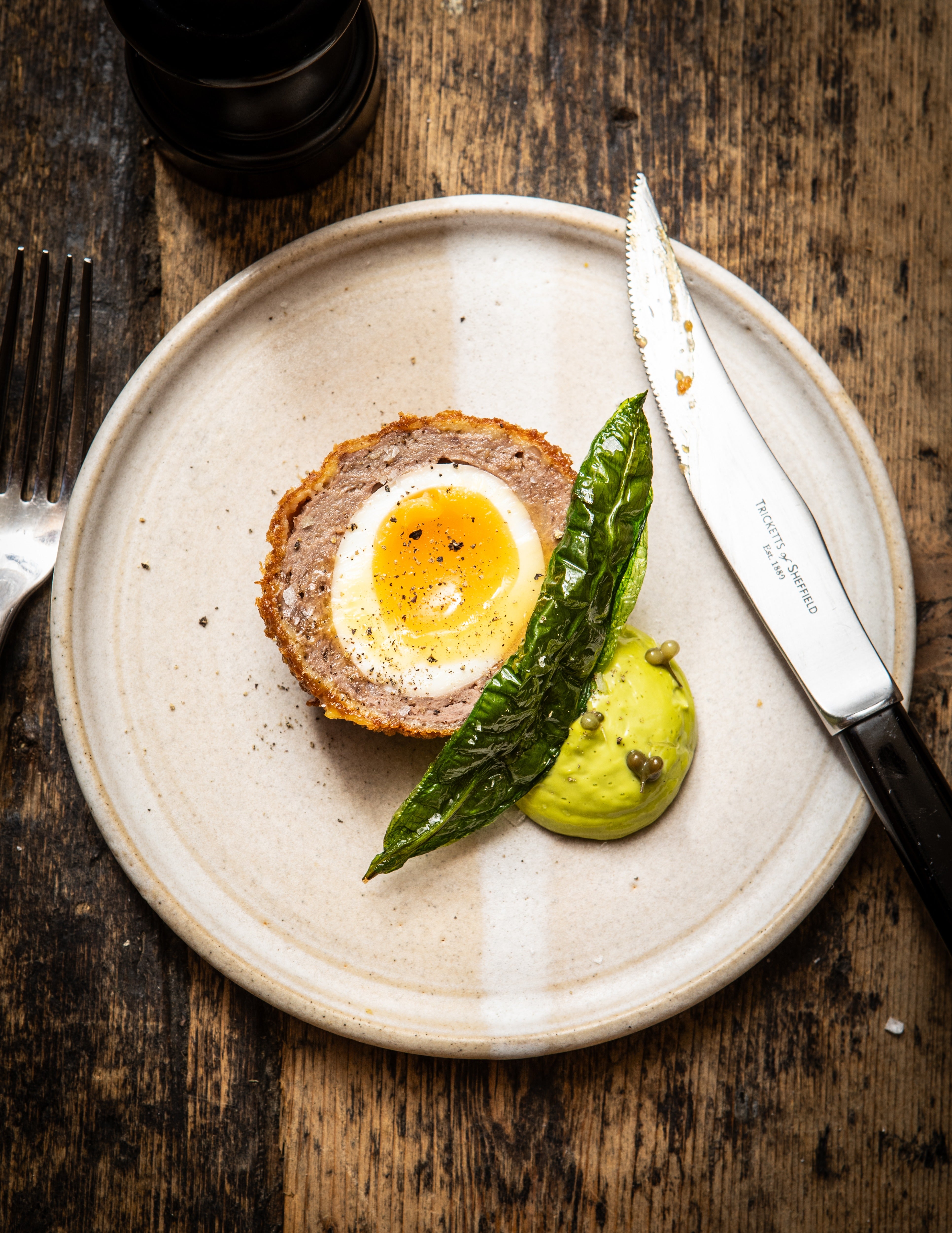 Callum Leslie gives the pub classic a game-season twist with venison, a soft-centred egg and wild garlic mayonnaise (Callum Leslie)