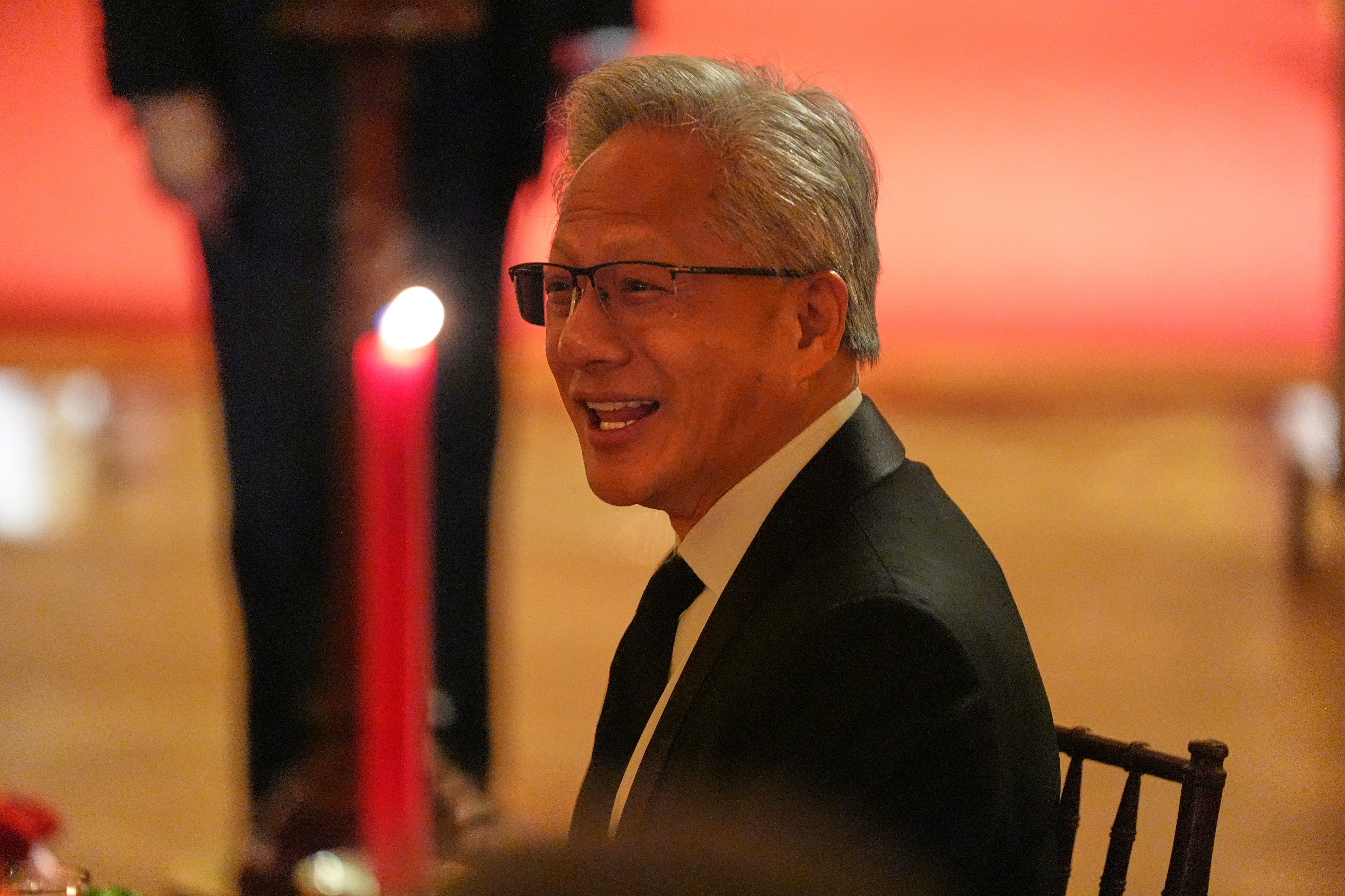 NVIDIA CEO Jensen Huang was one of many technology CEOs at the state dinner on Thursday (AP)