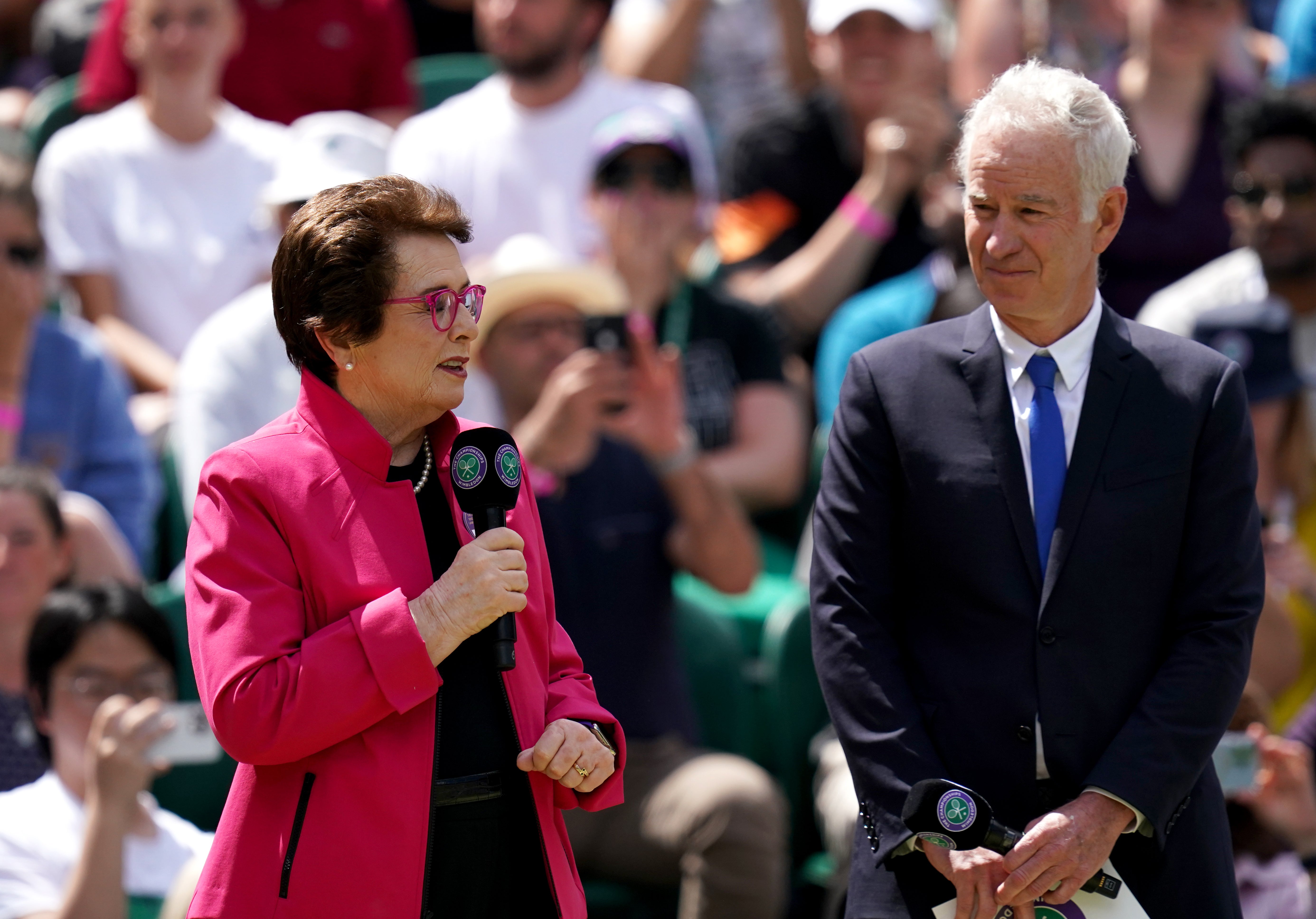 John McEnroe, right, and Billie Jean King at Wimbledon (John Walton/PA) (PA Archive)