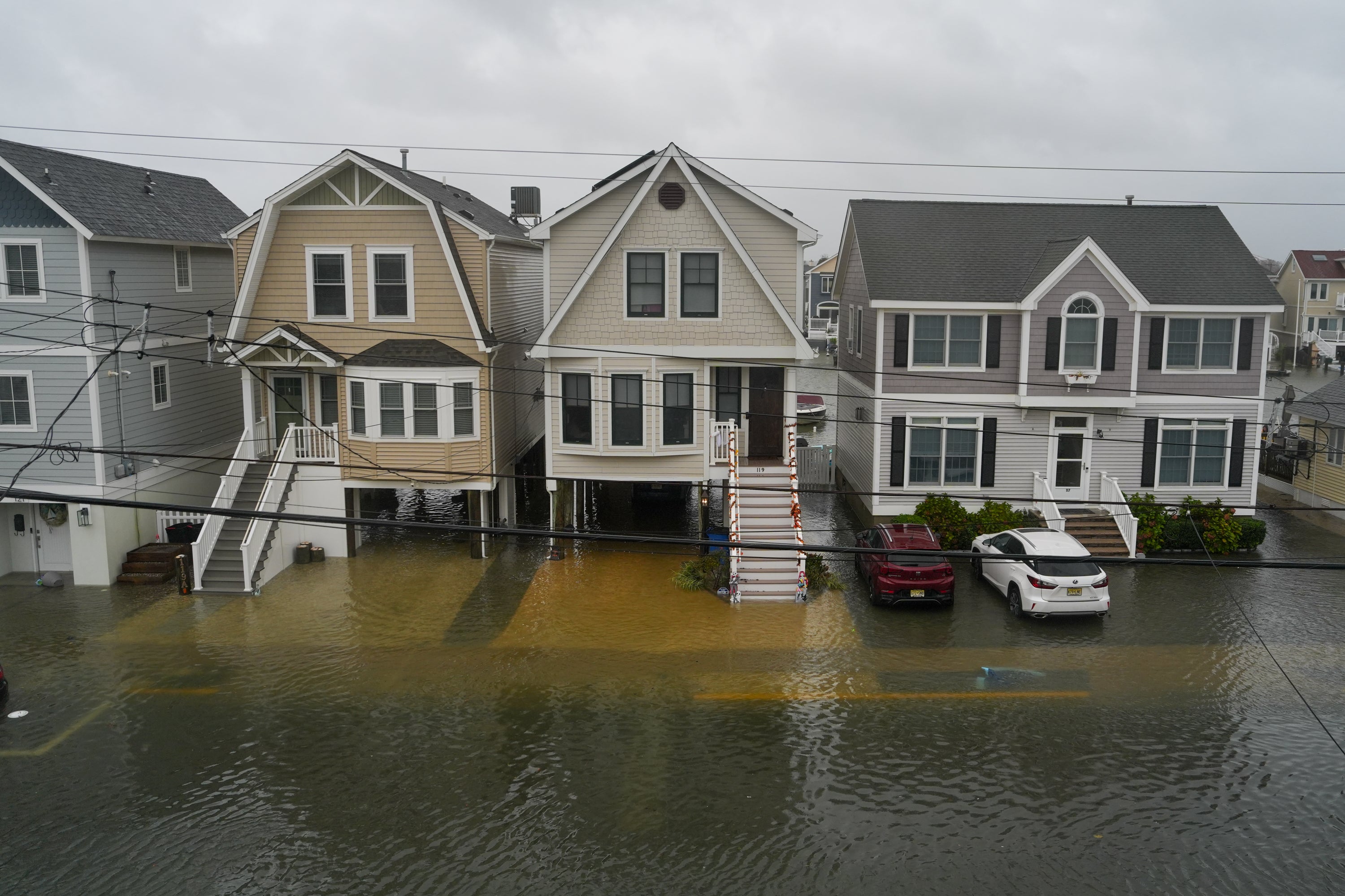 Water inundating homes during the nor'easter in Point Pleasant, New Jersey
