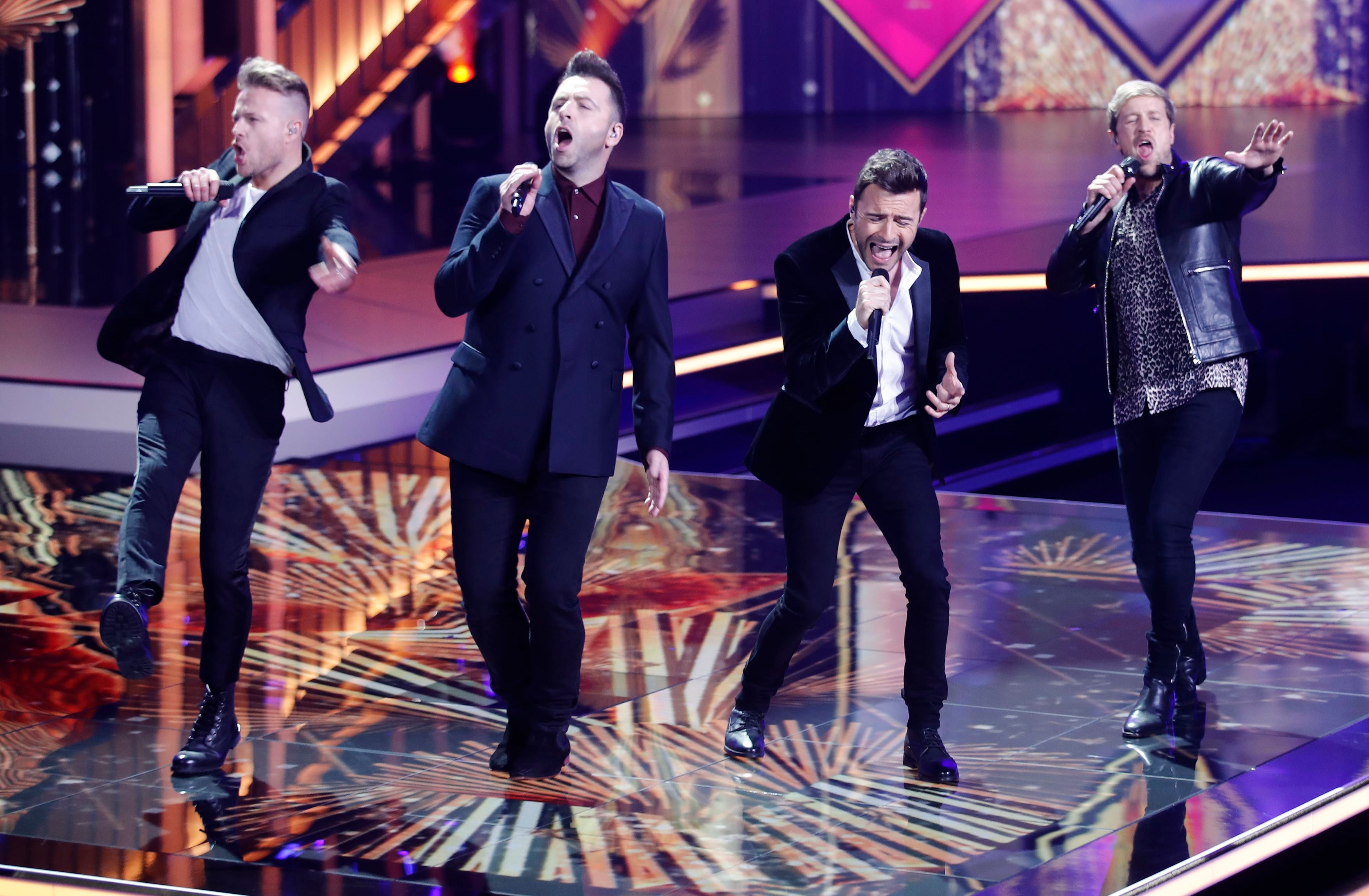 Westlife perform during the annual German film and television awards 'Golden Camera' ('Die Goldene Kamera') of German TV magazine 'HoerZu' in Berlin on March 30, 2019