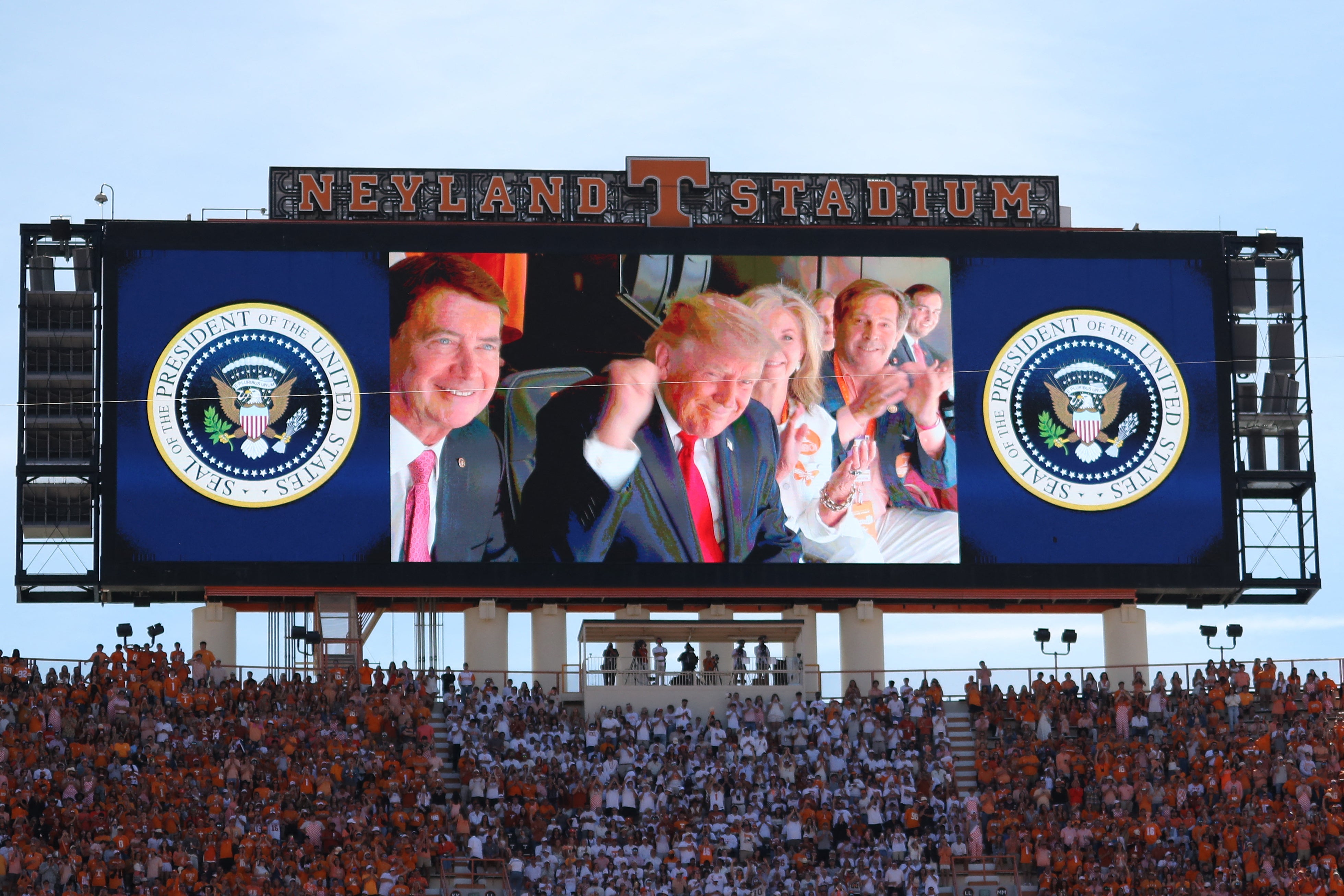 Trump on the video board at Neyland Stadium