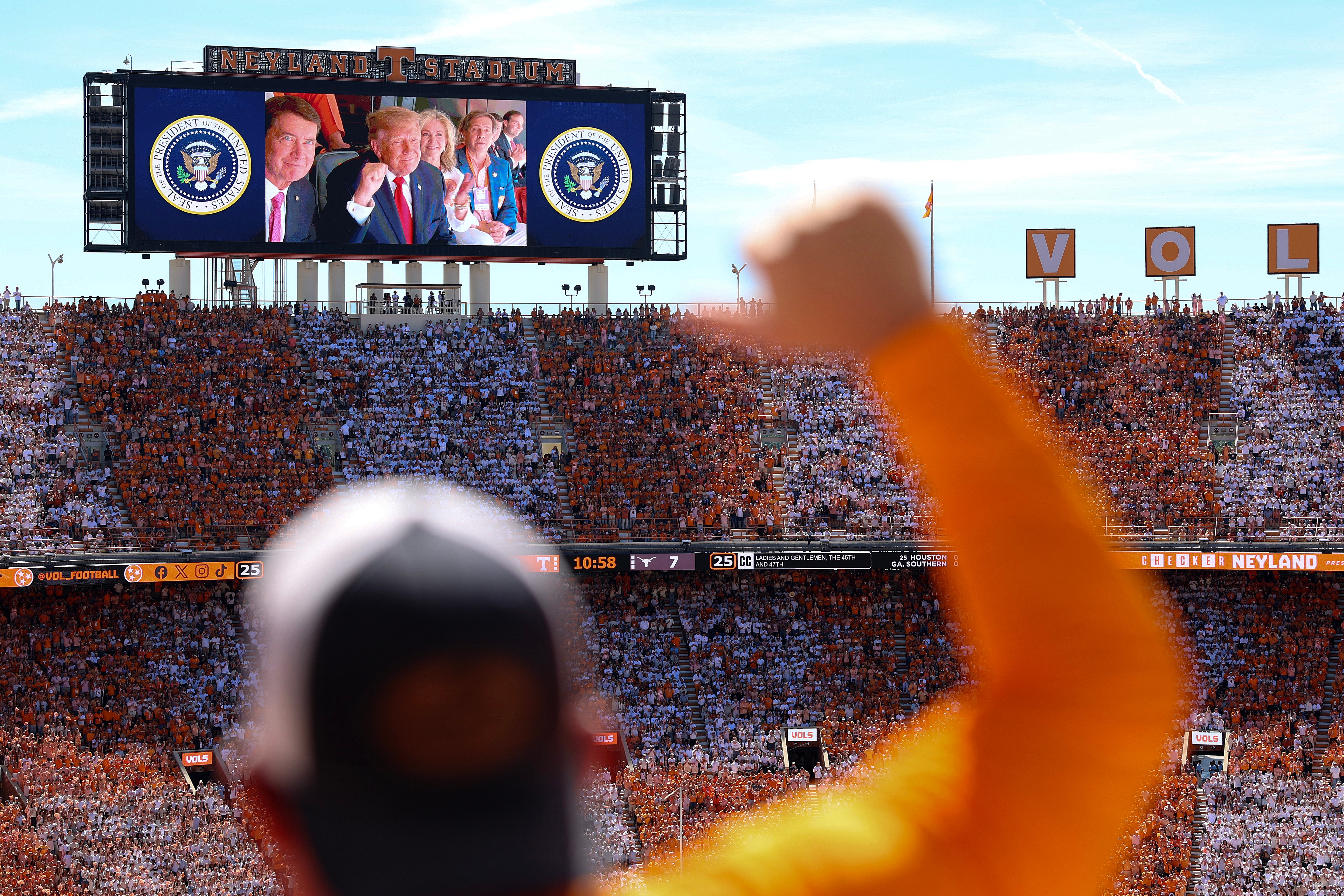 Trump is attending the Texas-Tennessee football game at Neyland Stadium on Saturday in Knoxville, Tennessee (Getty Images)