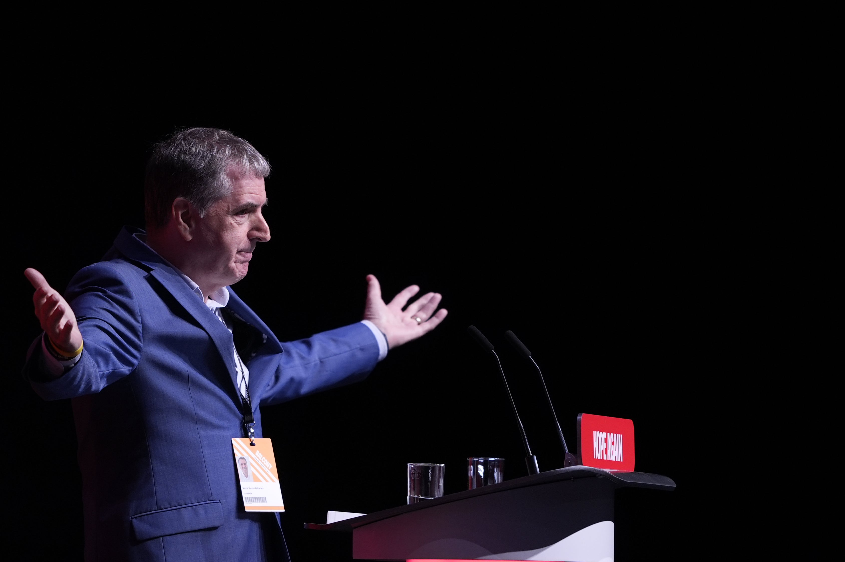 Steve Rotheram speaking during the Labour Party Conference at the ACC Liverpool