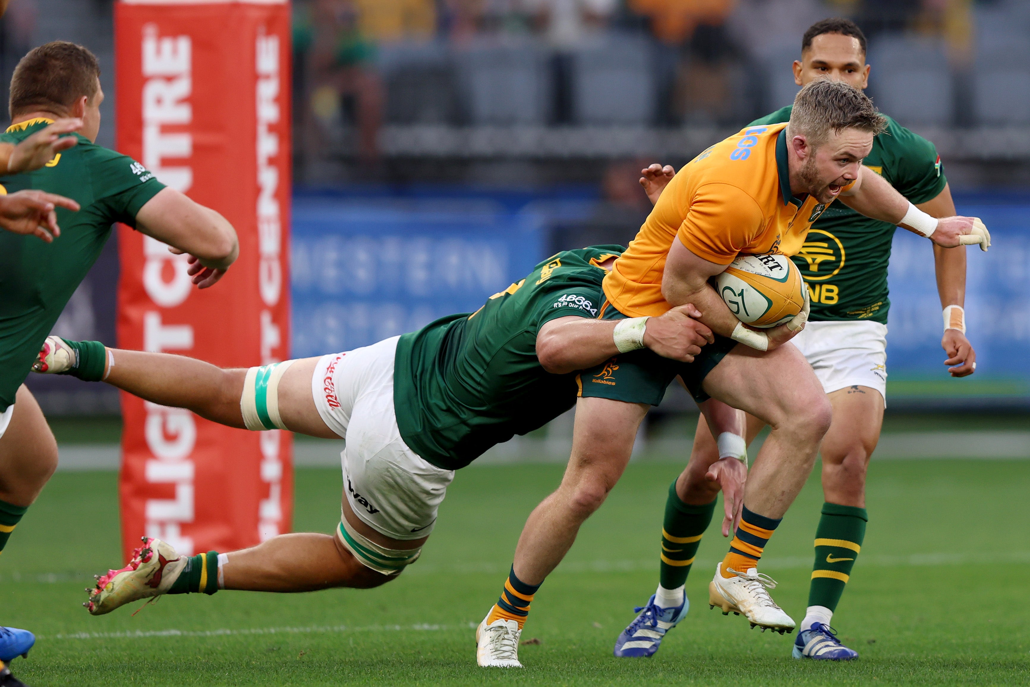 Ryan Lonergan of the Wallabies is tackled (Getty)