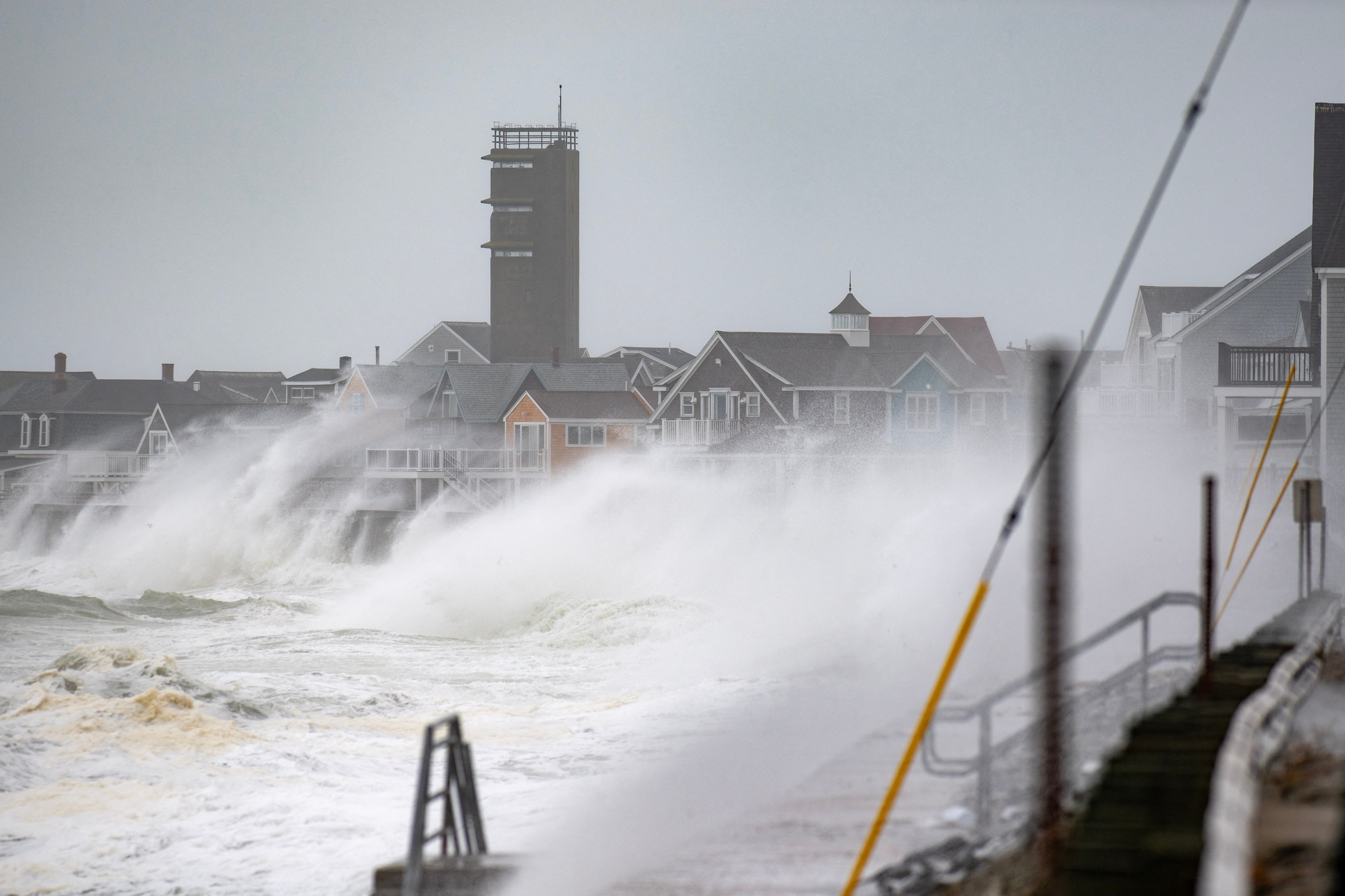 Waves pound the coast as the tide comes in during a Nor'Easter storm in Scituate, Massachusetts on September 26, 2026