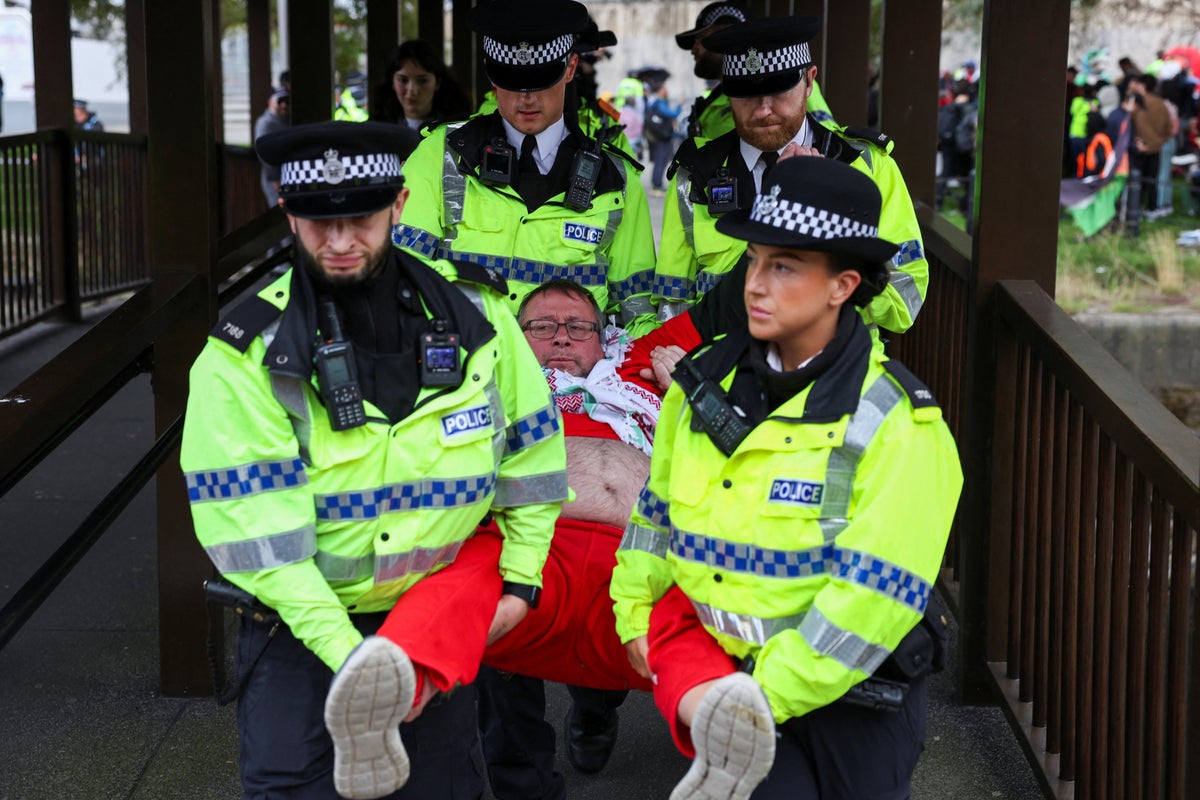 Two arrested as hundreds gather outside Labour conference to stage pro-Palestine Action protest