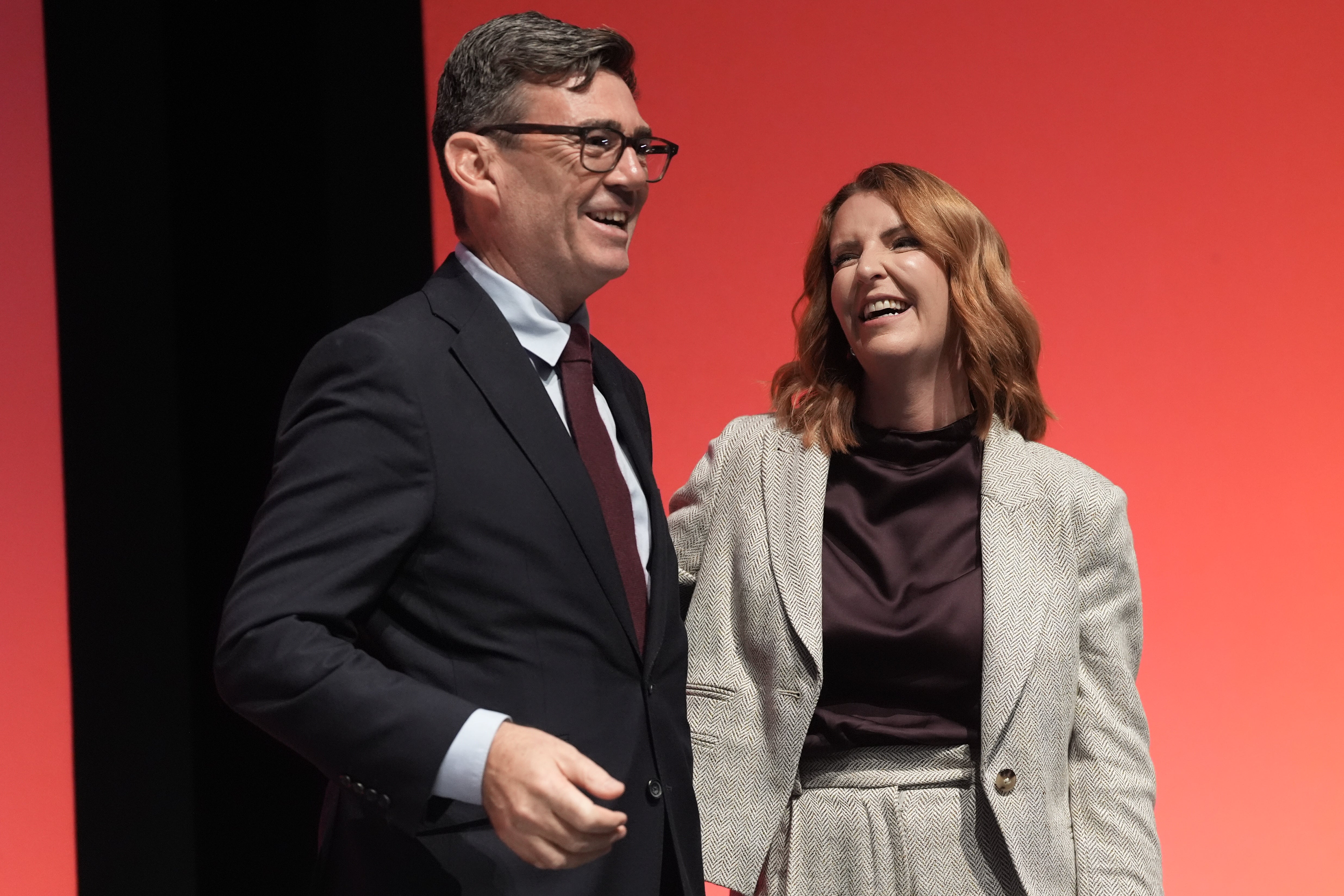 Mr Burnham with first secretary of state Louise Haigh after her speech on Sunday