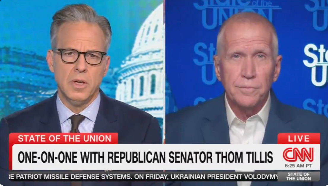 ‘To have a Russian oligarch who’s actually traveled in a delegation to Beijing fund some sort of island wedding for a very wealthy family that also happens to be related to the president? Come on, guys, this is amateur hour,’ Tillis said.