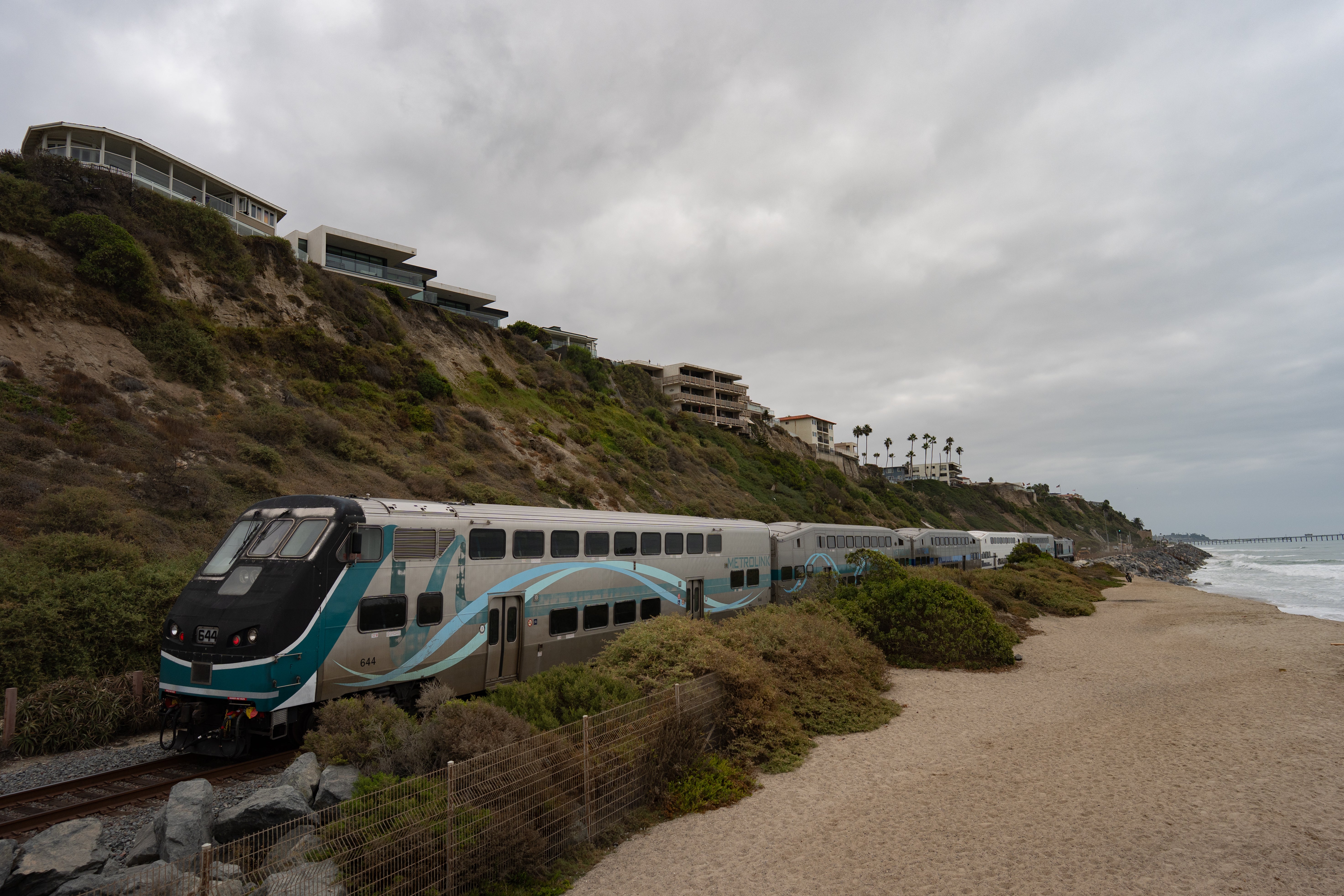A Metrolink train travels along the coast in San Clemente, Calif., Friday, Sept. 18, 2026