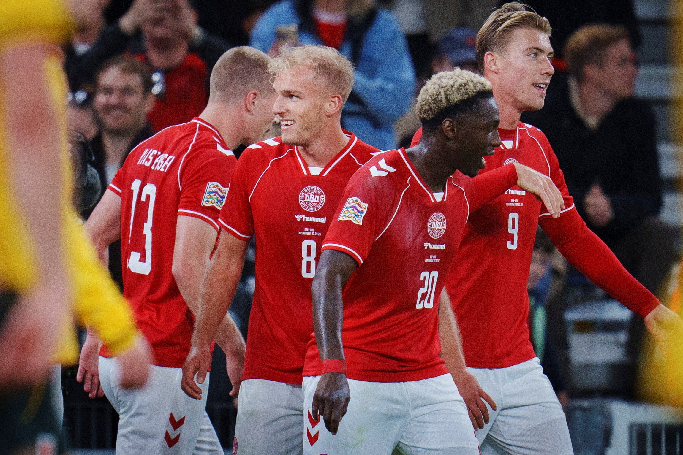 Denmark's Gustav Isaksen celebrates scoring