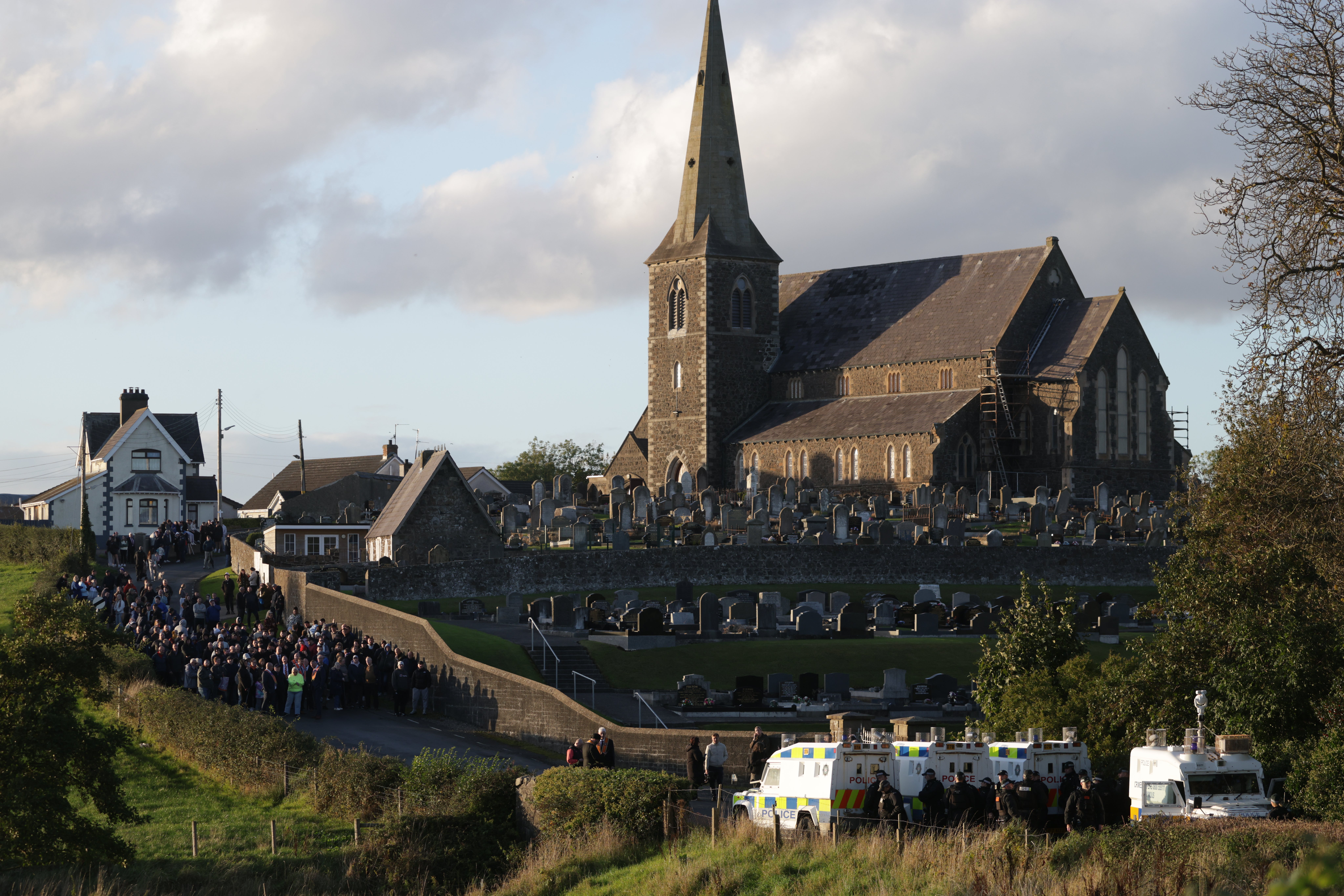 Loyalists begin to gather near Drumcree Church (Peter Morrison/PA) (PA Wire)