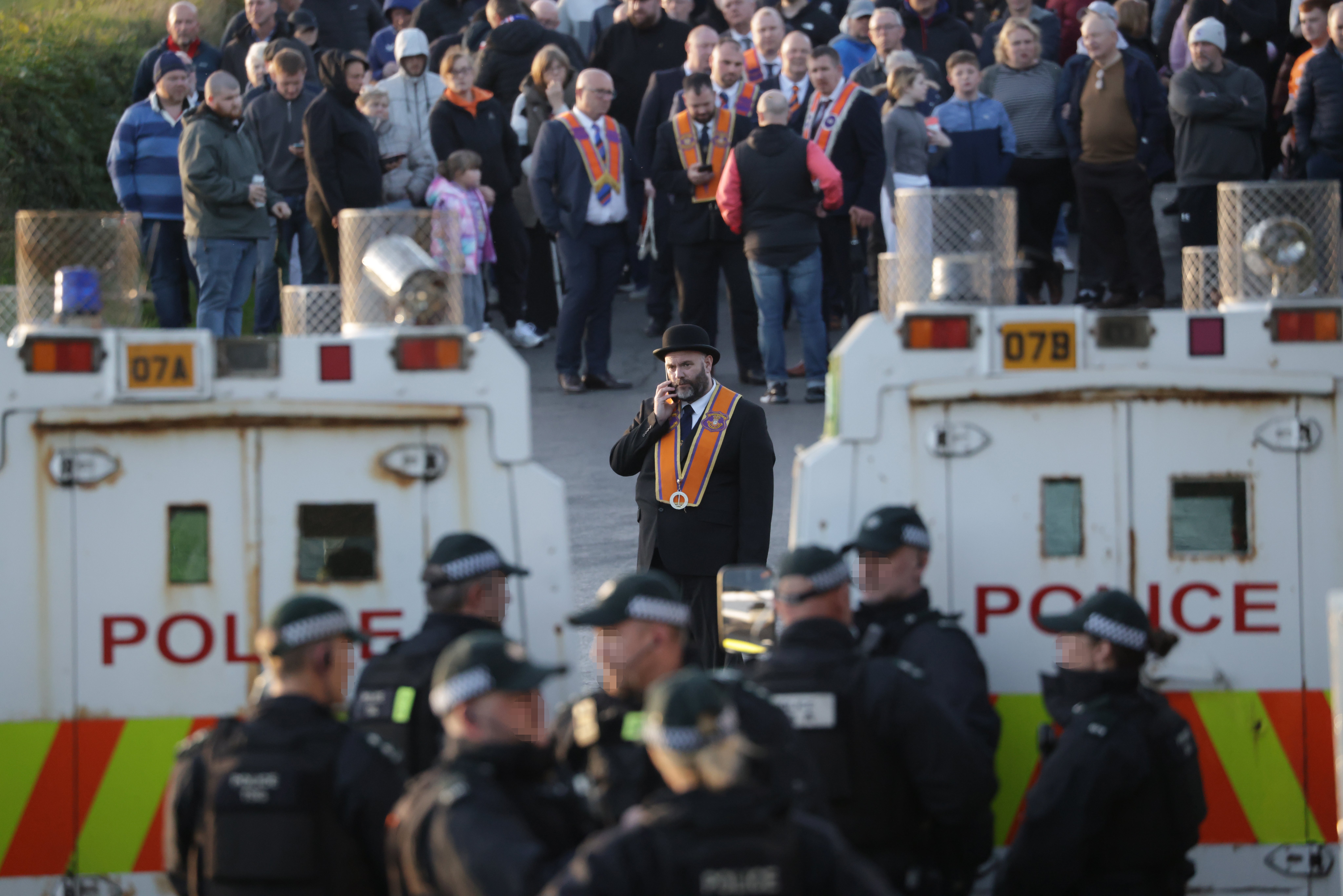 Orange men gather near Drumcree Church (Peter Morrison/PA) (PA Wire)