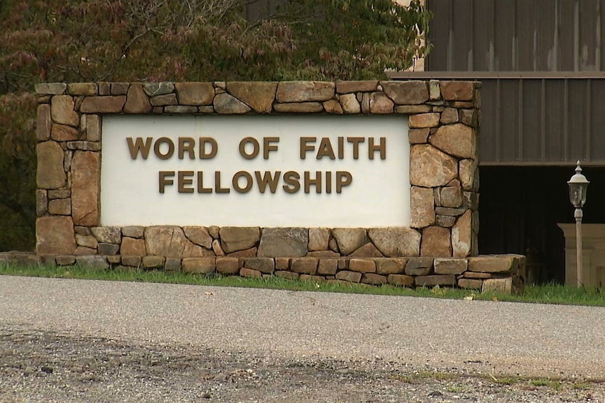 - This image from video shows the entrance to the Word of Faith Fellowship church in Spindale, North Carolina