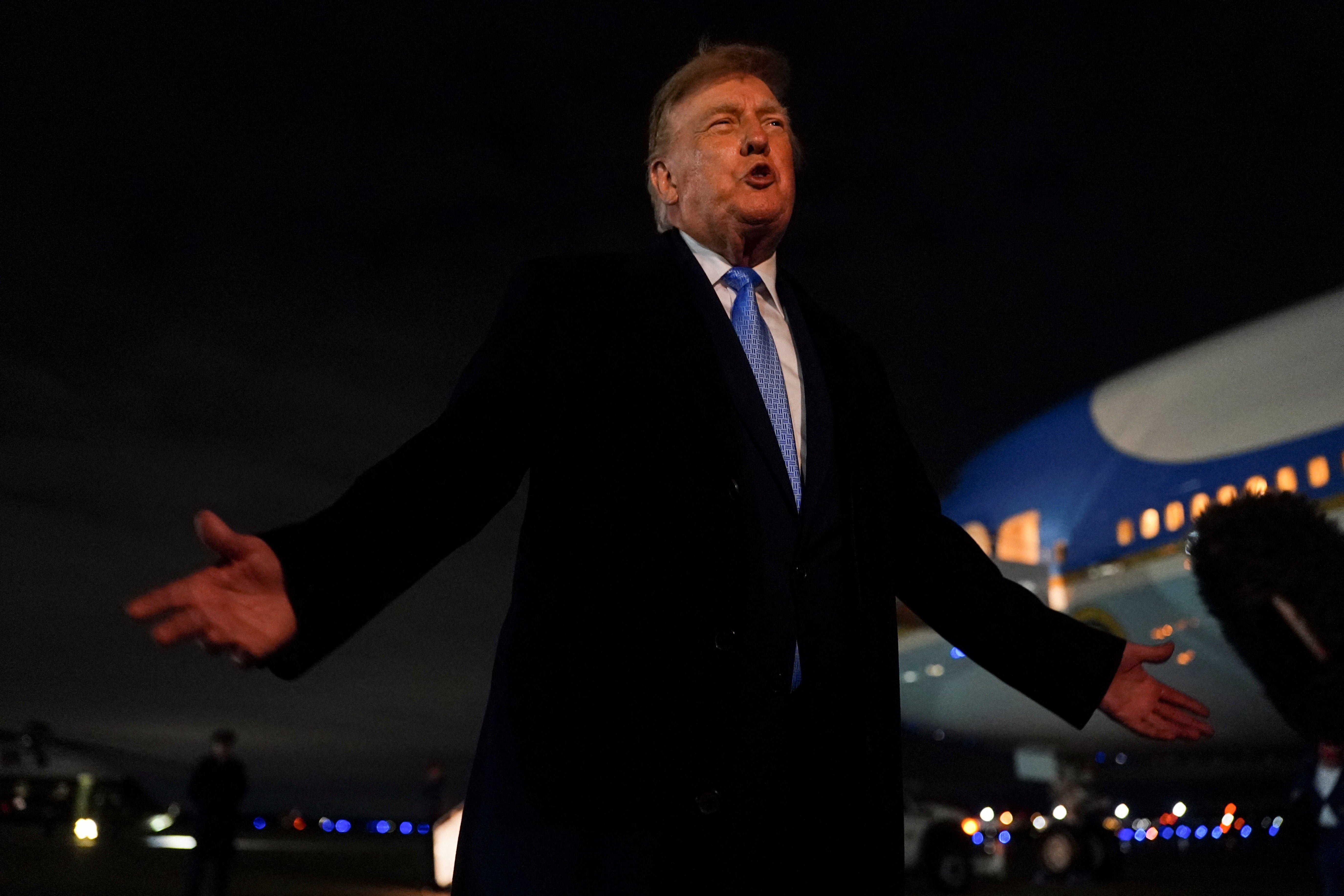 Trump told reporters on Sunday evening that the suspects in the RAF Fairford attack were migrants, which turned out to be untrue (Reuters)