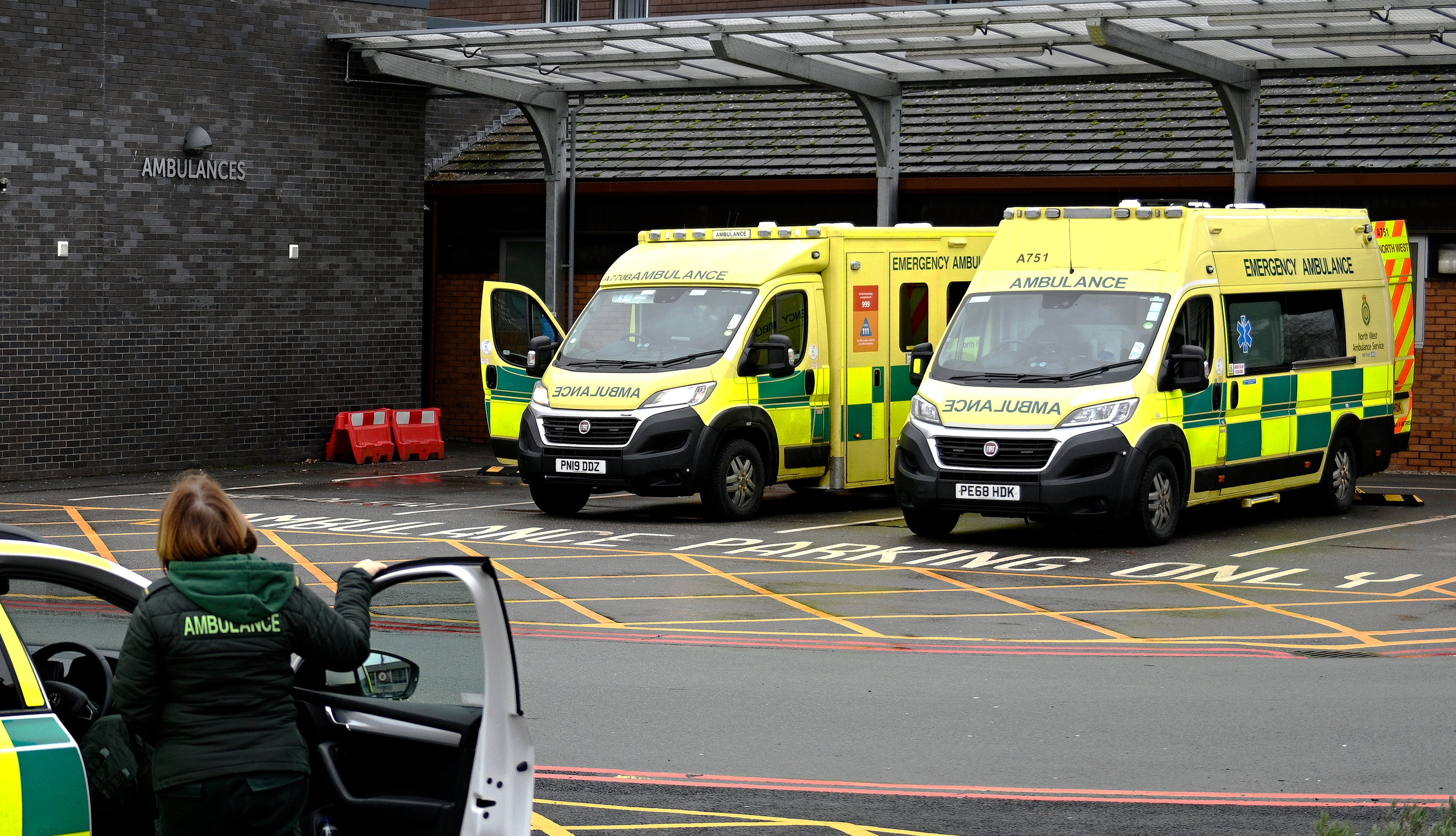 Ambulances seen at the Countess of Chester Hospital on January 3, 2023