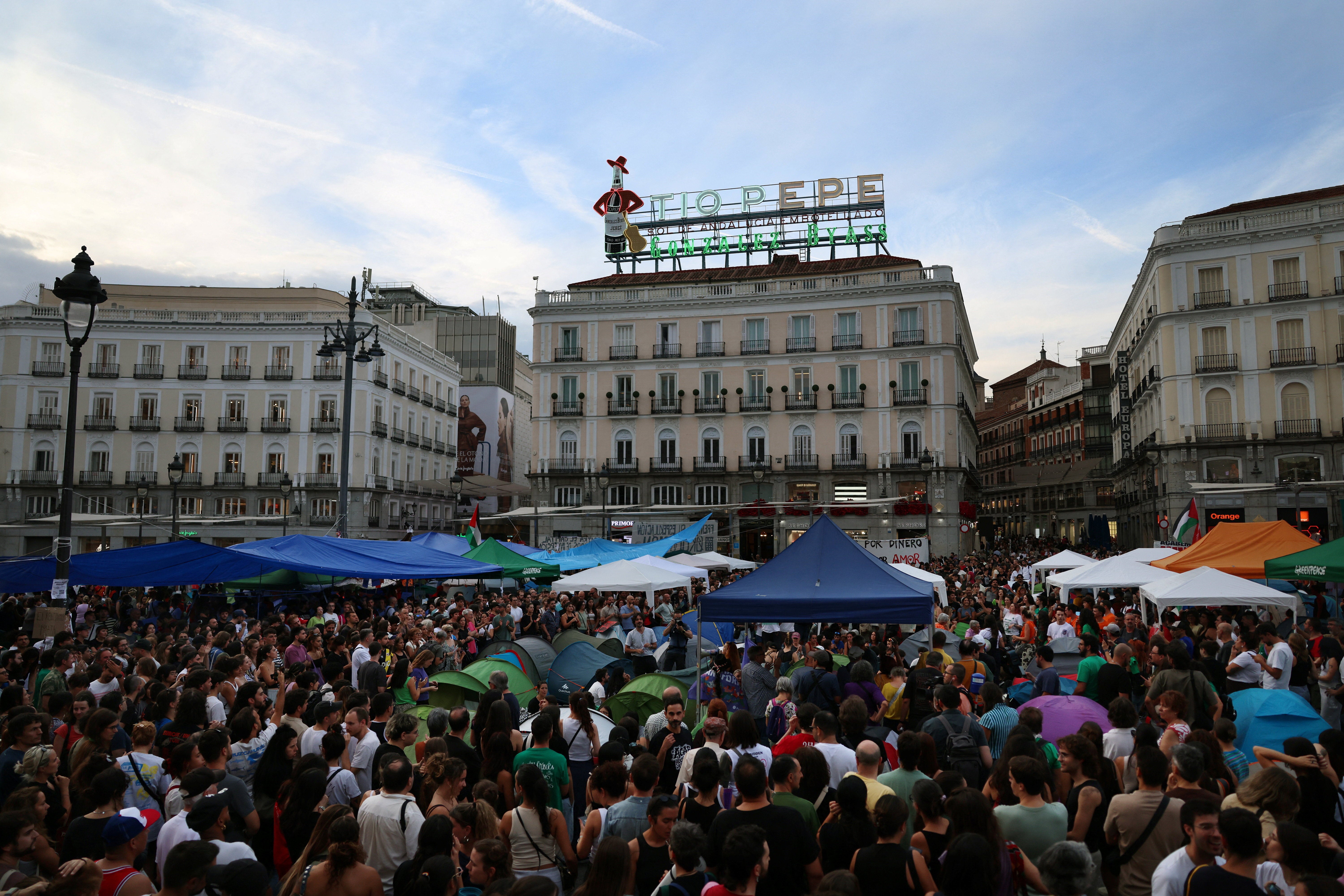 Hundreds of tents fill the central Puerta del Sol square