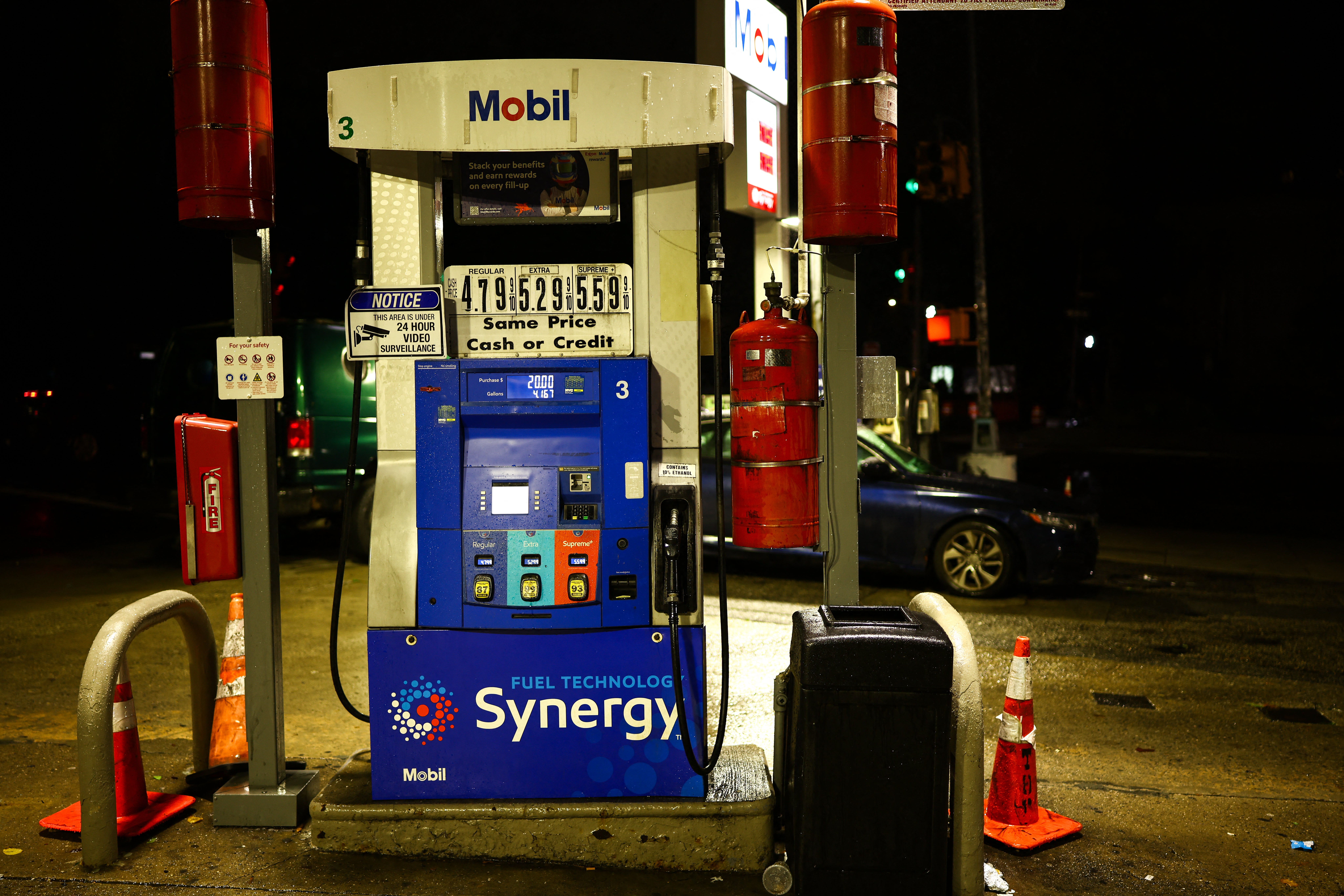 Gas prices are seen at a station in the Hamilton Heights neighborhood of Manhattan in New York on September 27, 2026