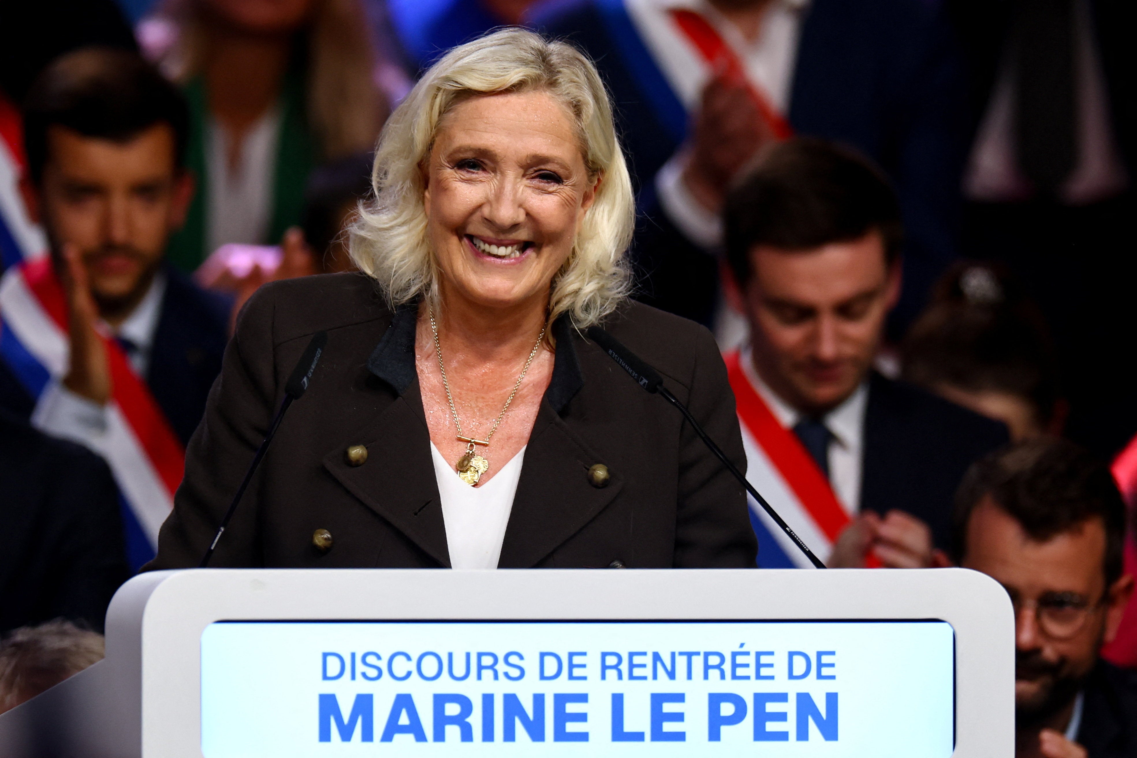 Marine Le Pen, pictured on 13 September, celebrated the gains in the weekend election, though the right, centre and left remained dominant in the senate