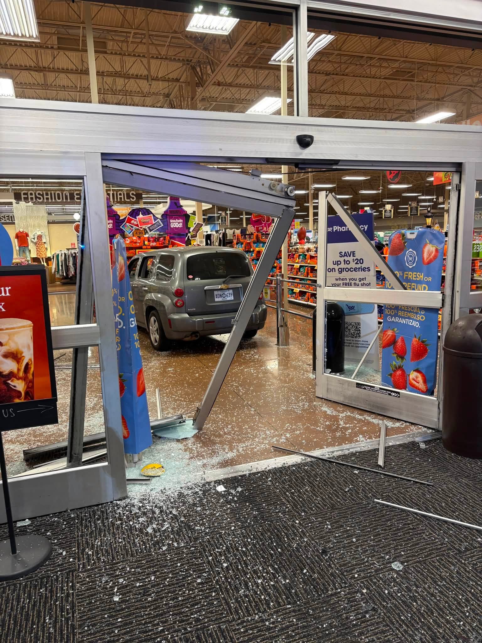 Photos shared by police show extensive damage to the storefront following the incident (Rosenberg Police Department)
