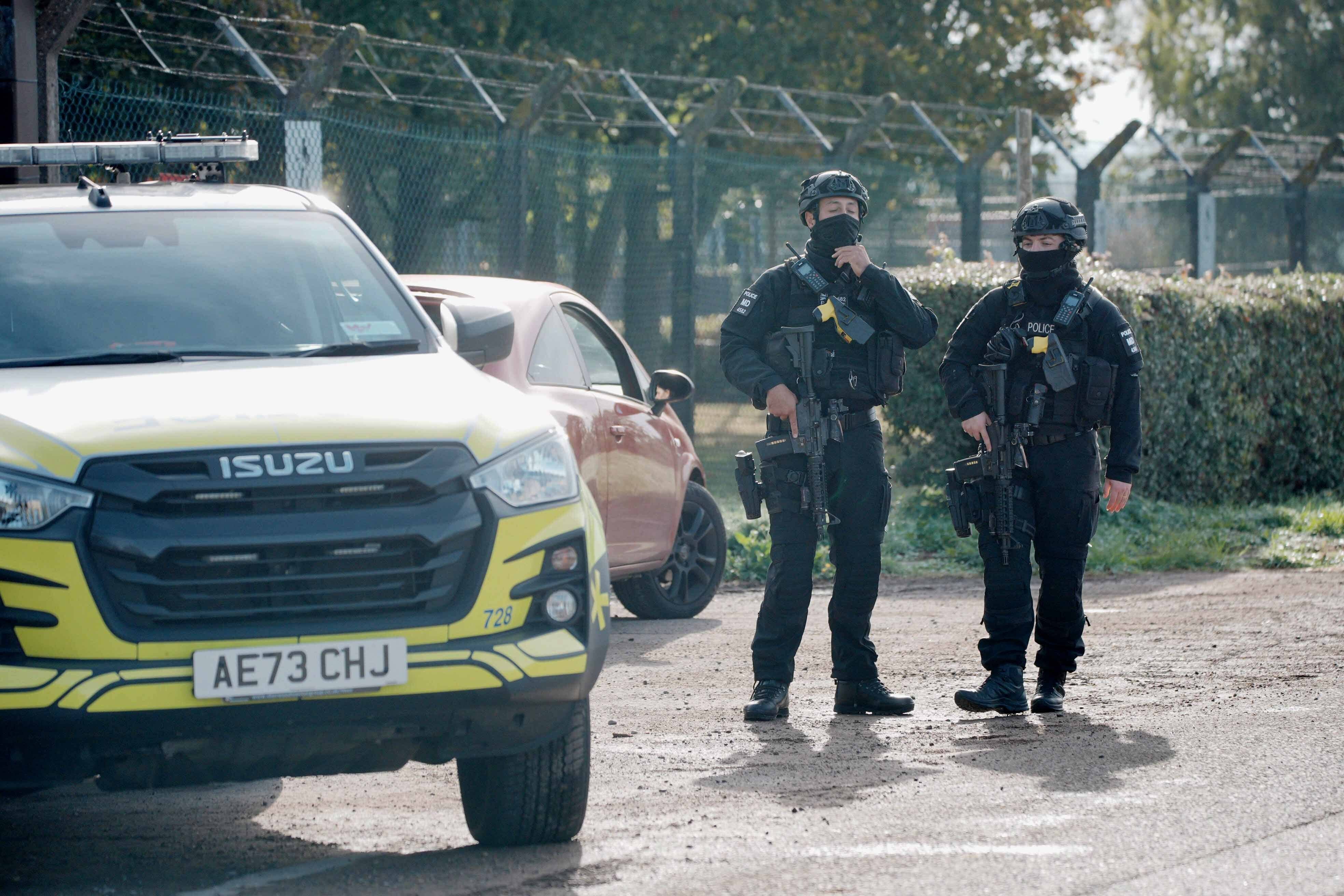 A police checkpoint near RAF Fairford after a major incident was declared on Sunday