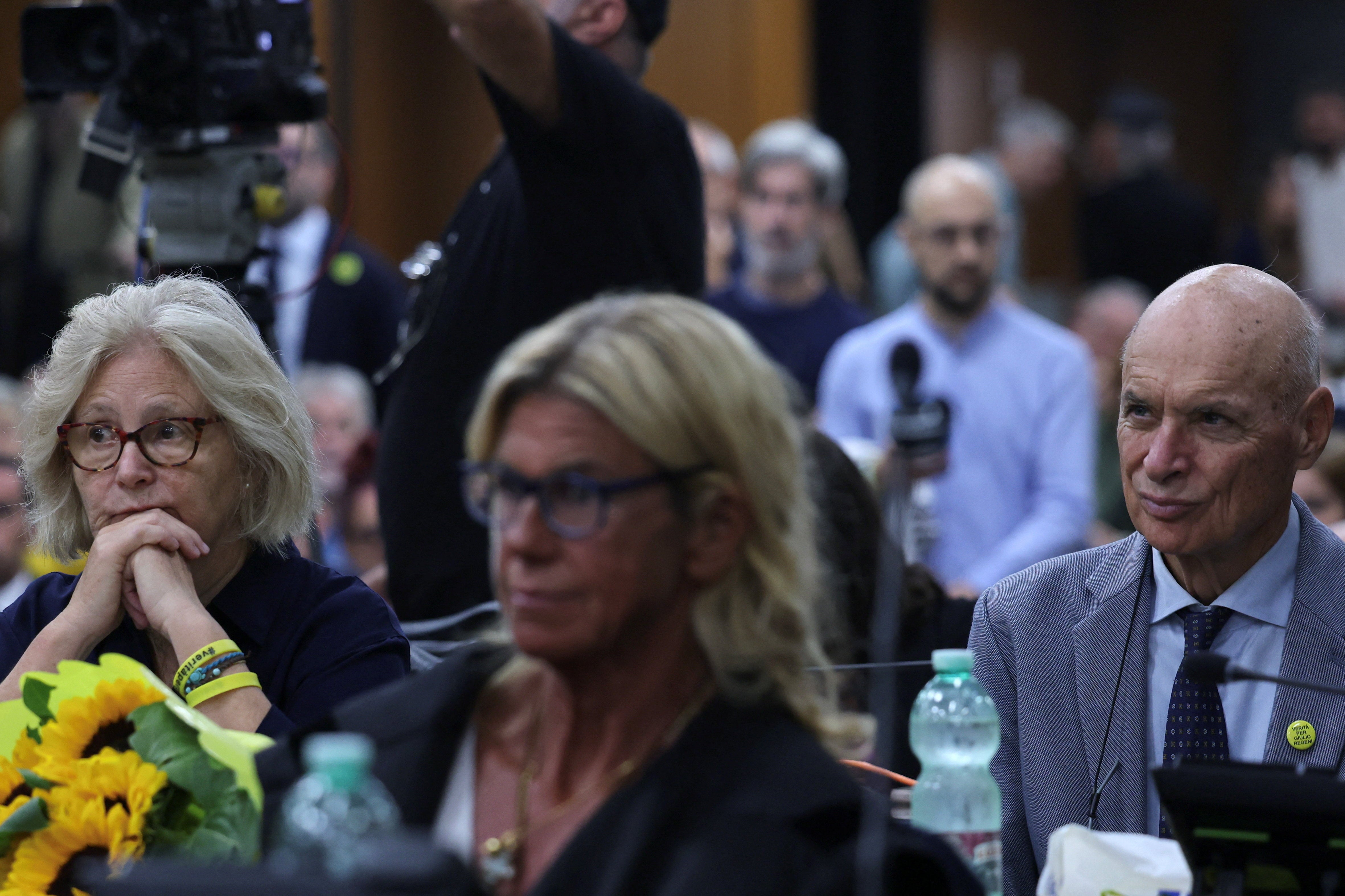 Italian student Giulio Regeni's parents, Claudio and Paola Regeni look on, on the day of the verdict in the trial of four Egyptian security officers accused of the kidnapping of the student. In the foreground is lawyer Alessandra Ballerini (Reuters)