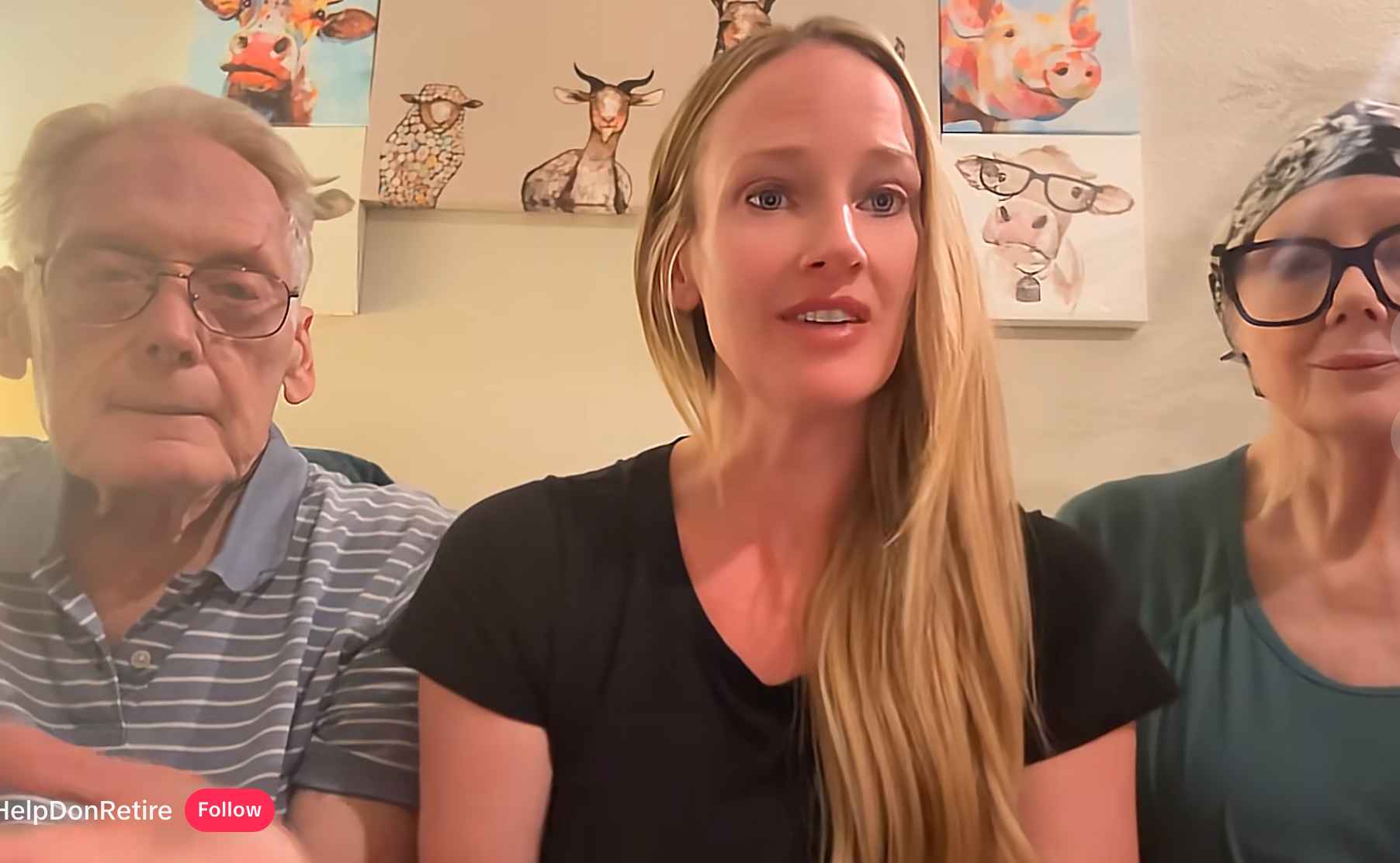 Amy Johnson (center) has insisted that the story of her father, Donald (left), working to support her mother, Josephine (right), is true after a GoFundMe campaign was pulled. Donald went viral last week over his job to support Josephine’s cancer bills