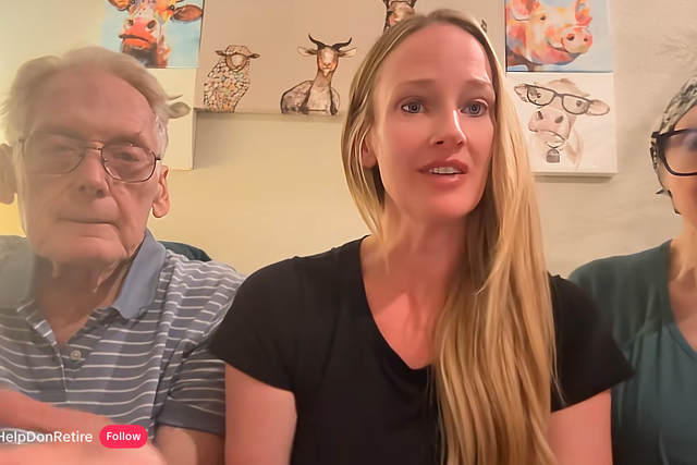 Amy Johnson (center) has insisted that the story of her father, Donald (left), working to support her mother, Josephine (right), is true after a GoFundMe campaign was pulled. Donald went viral last week over his job to support Josephine’s cancer bills