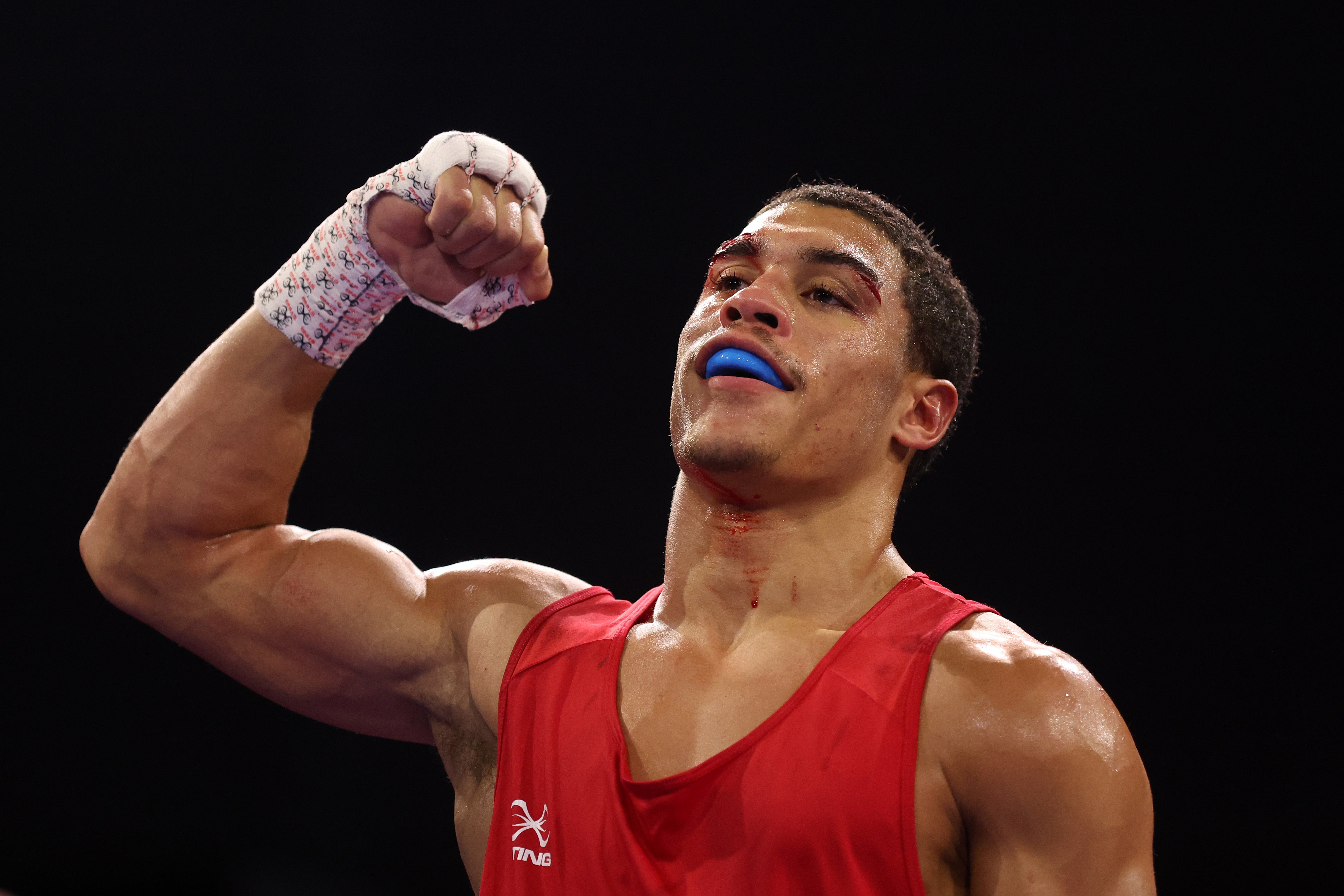 Odel Kamara of England celebrates during the World Boxing Cup Finals 2024
