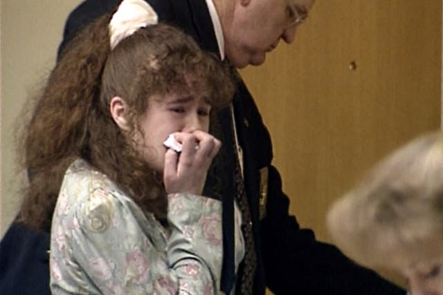 In this image from video provided by WBIR-TV, Christa Pike cries after being sentenced to death on March 30, 1996 in Knoxville, Tenn. (WBIR-TV via AP)