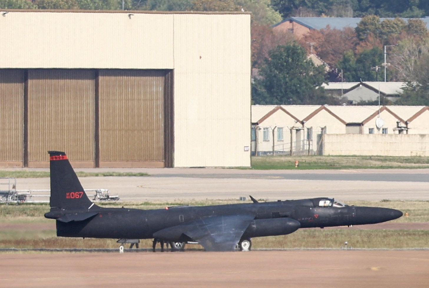 A U-2 reconnaissance aircraft lands at RAF Fairford on Tuesday, after the suspected terror plot